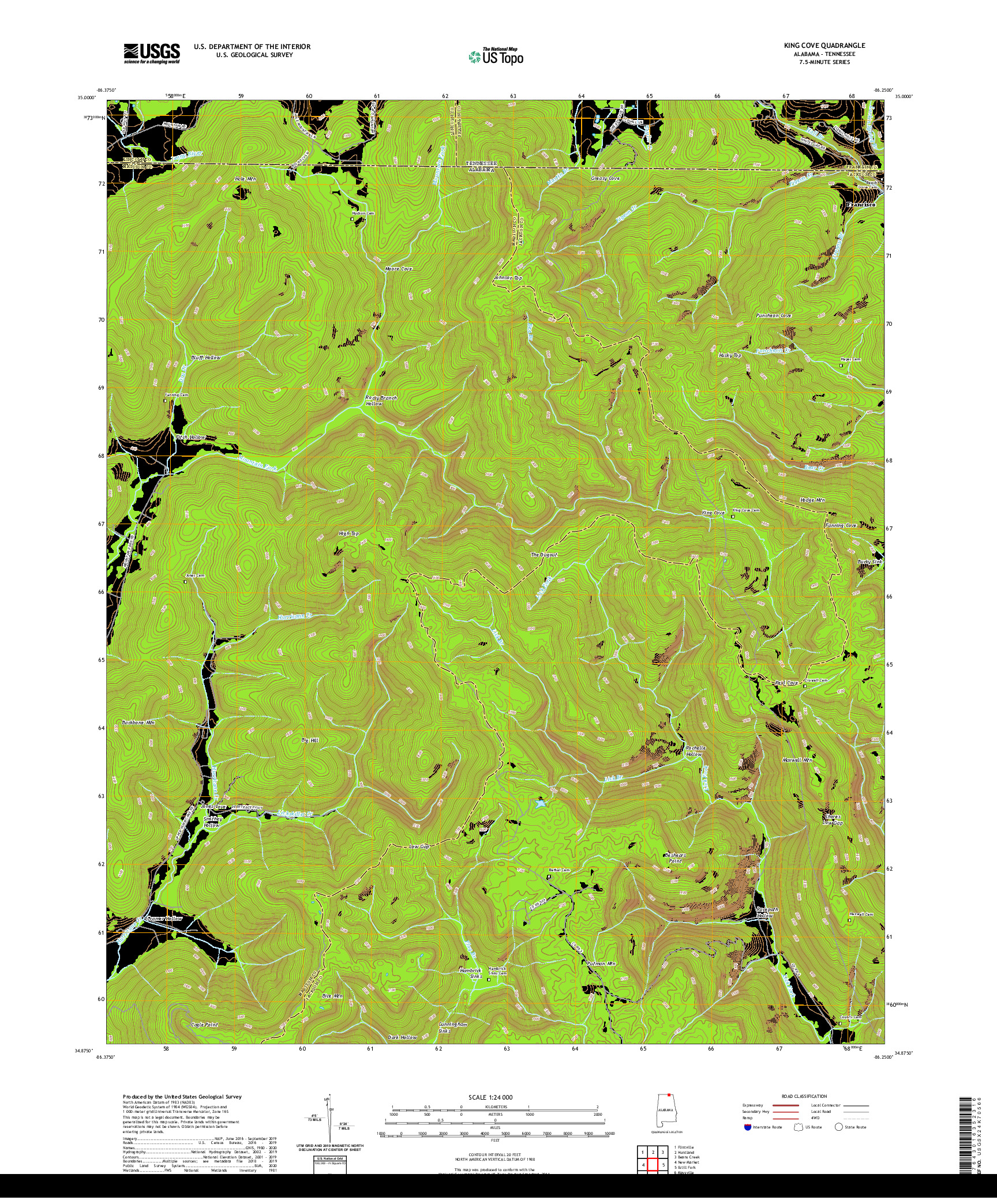 USGS US TOPO 7.5-MINUTE MAP FOR KING COVE, AL,TN 2020