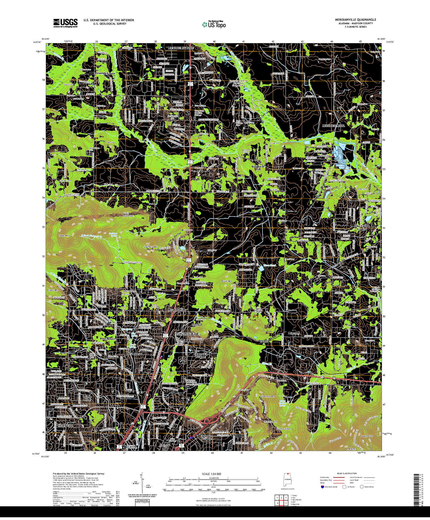 USGS US TOPO 7.5-MINUTE MAP FOR MERIDIANVILLE, AL 2020