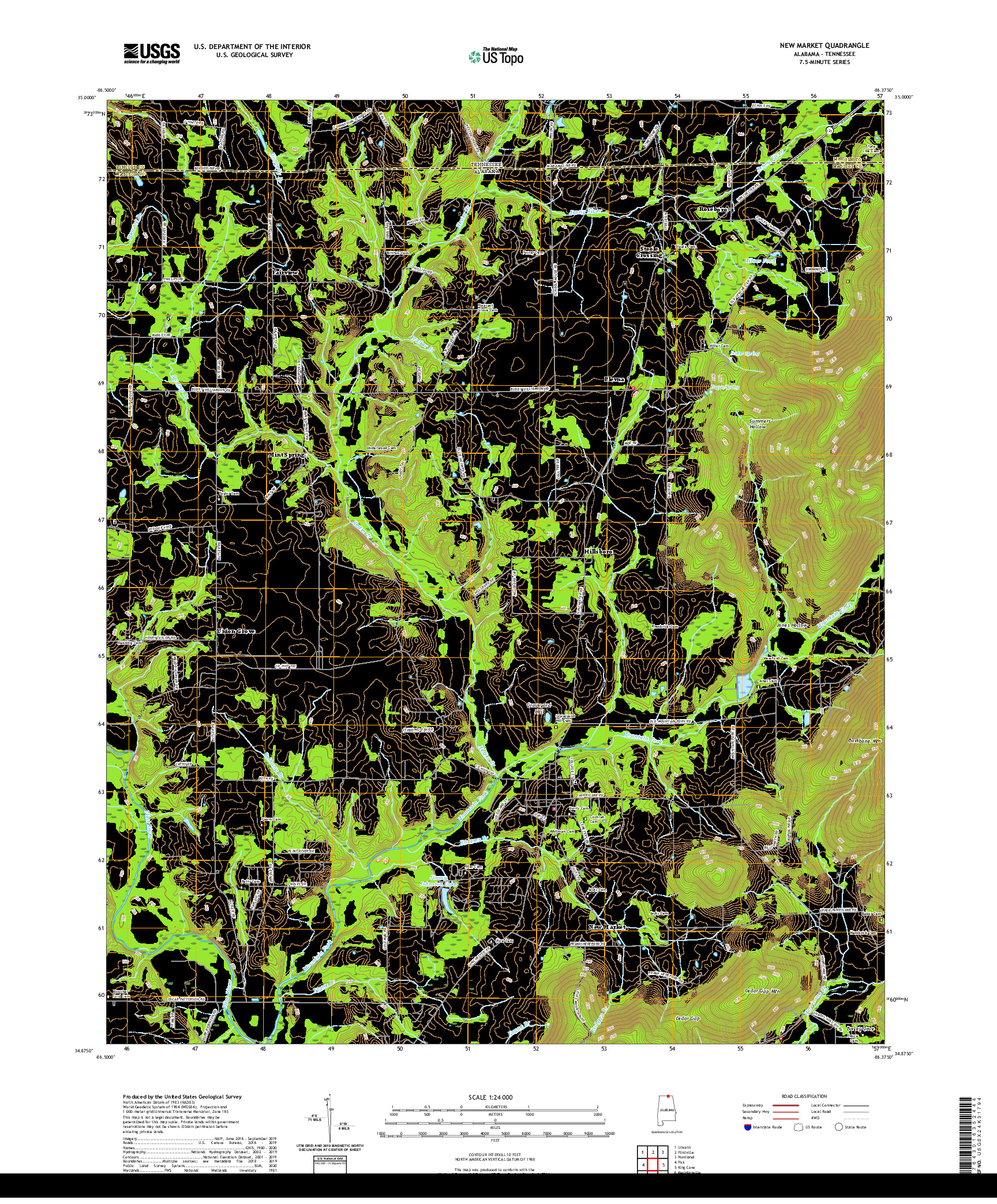 USGS US TOPO 7.5-MINUTE MAP FOR NEW MARKET, AL,TN 2020