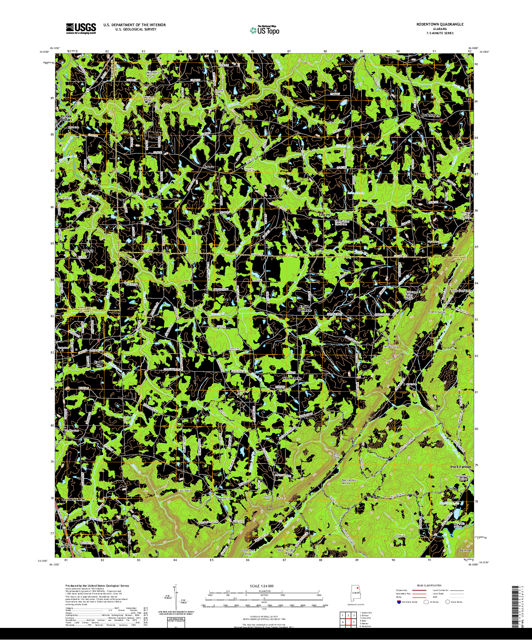 USGS US TOPO 7.5-MINUTE MAP FOR RODENTOWN, AL 2020