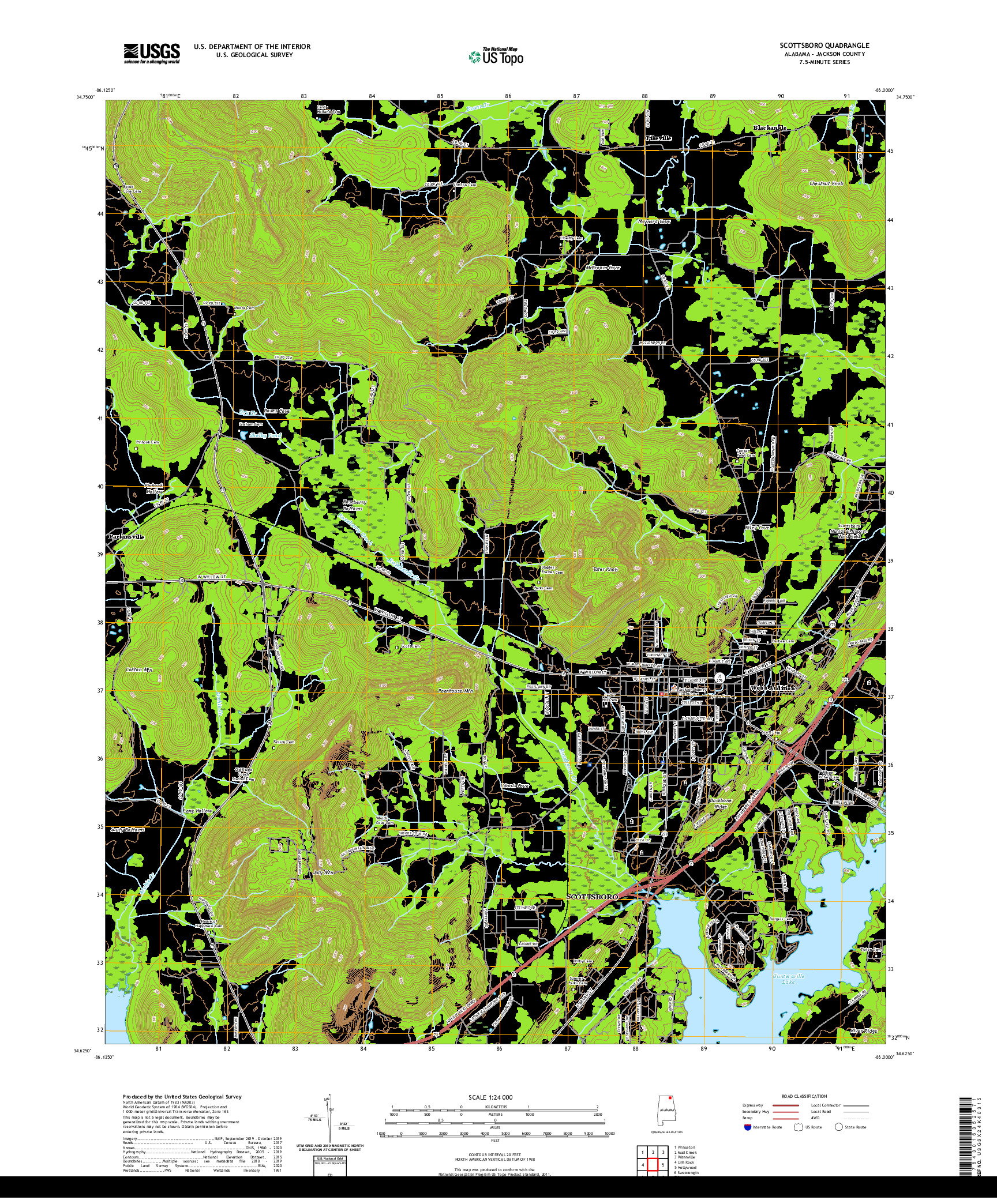 USGS US TOPO 7.5-MINUTE MAP FOR SCOTTSBORO, AL 2020