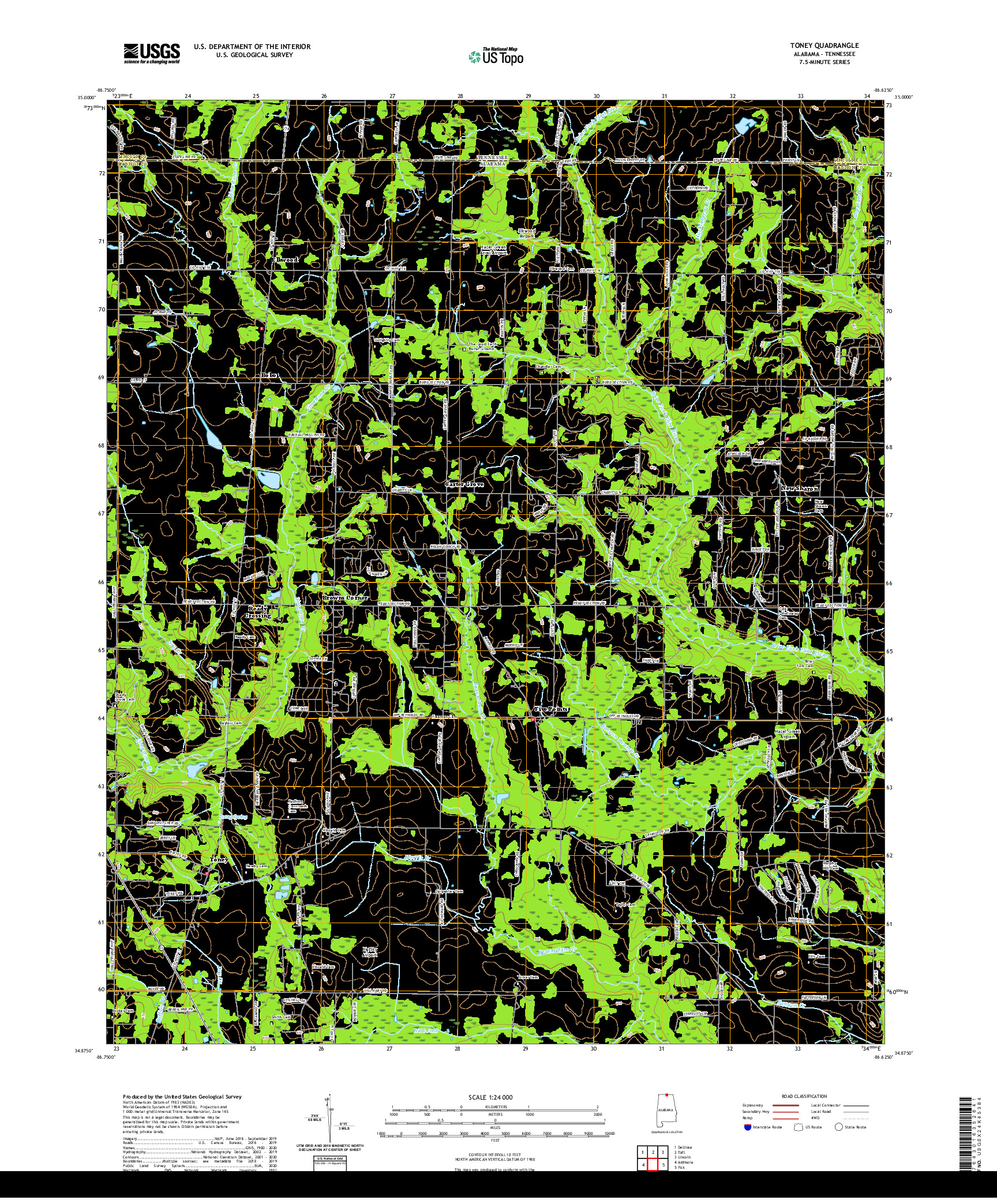 USGS US TOPO 7.5-MINUTE MAP FOR TONEY, AL,TN 2020