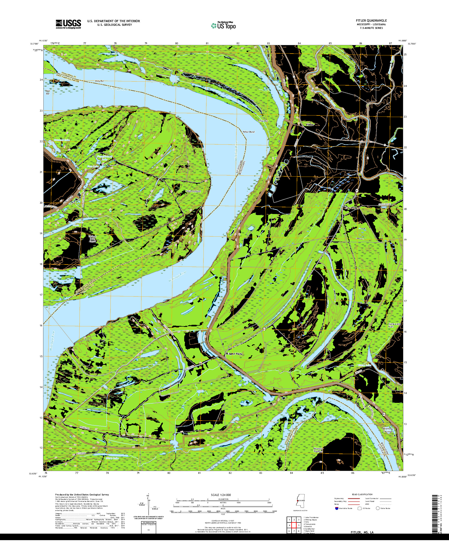 USGS US TOPO 7.5-MINUTE MAP FOR FITLER, MS,LA 2020