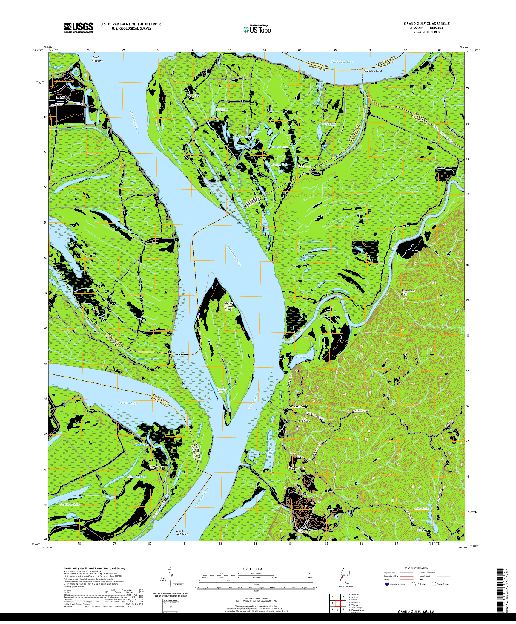 USGS US TOPO 7.5-MINUTE MAP FOR GRAND GULF, MS,LA 2020