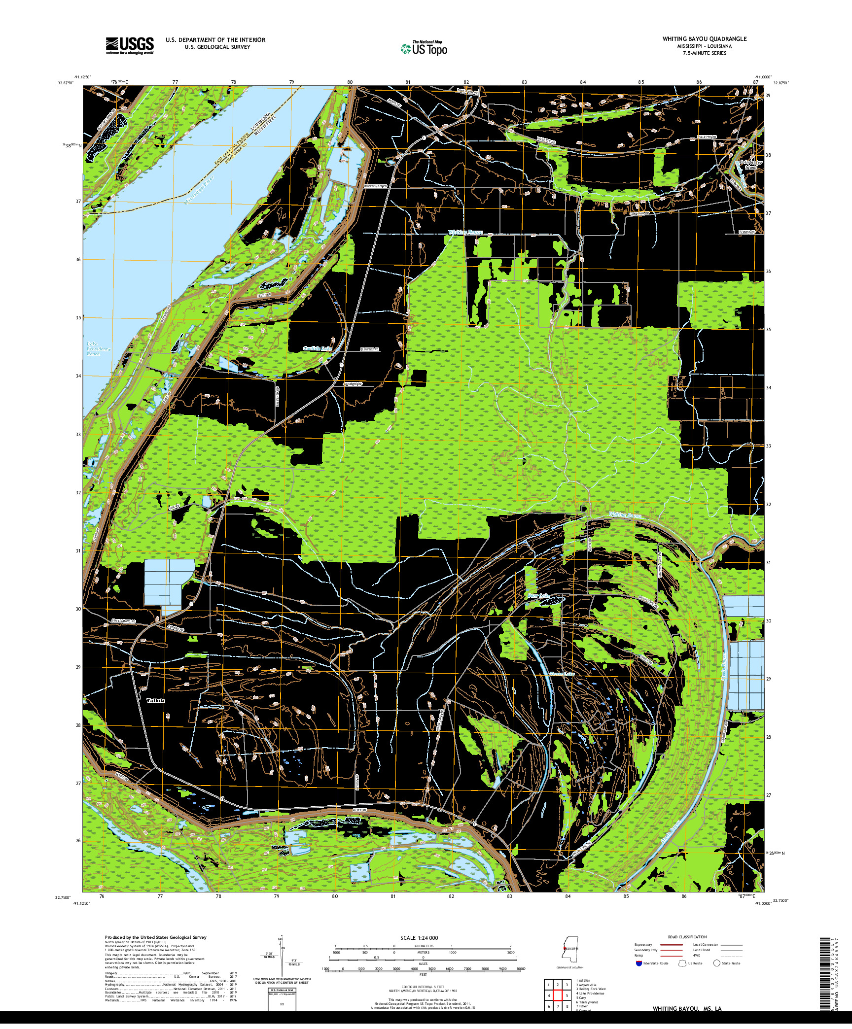 USGS US TOPO 7.5-MINUTE MAP FOR WHITING BAYOU, MS,LA 2020