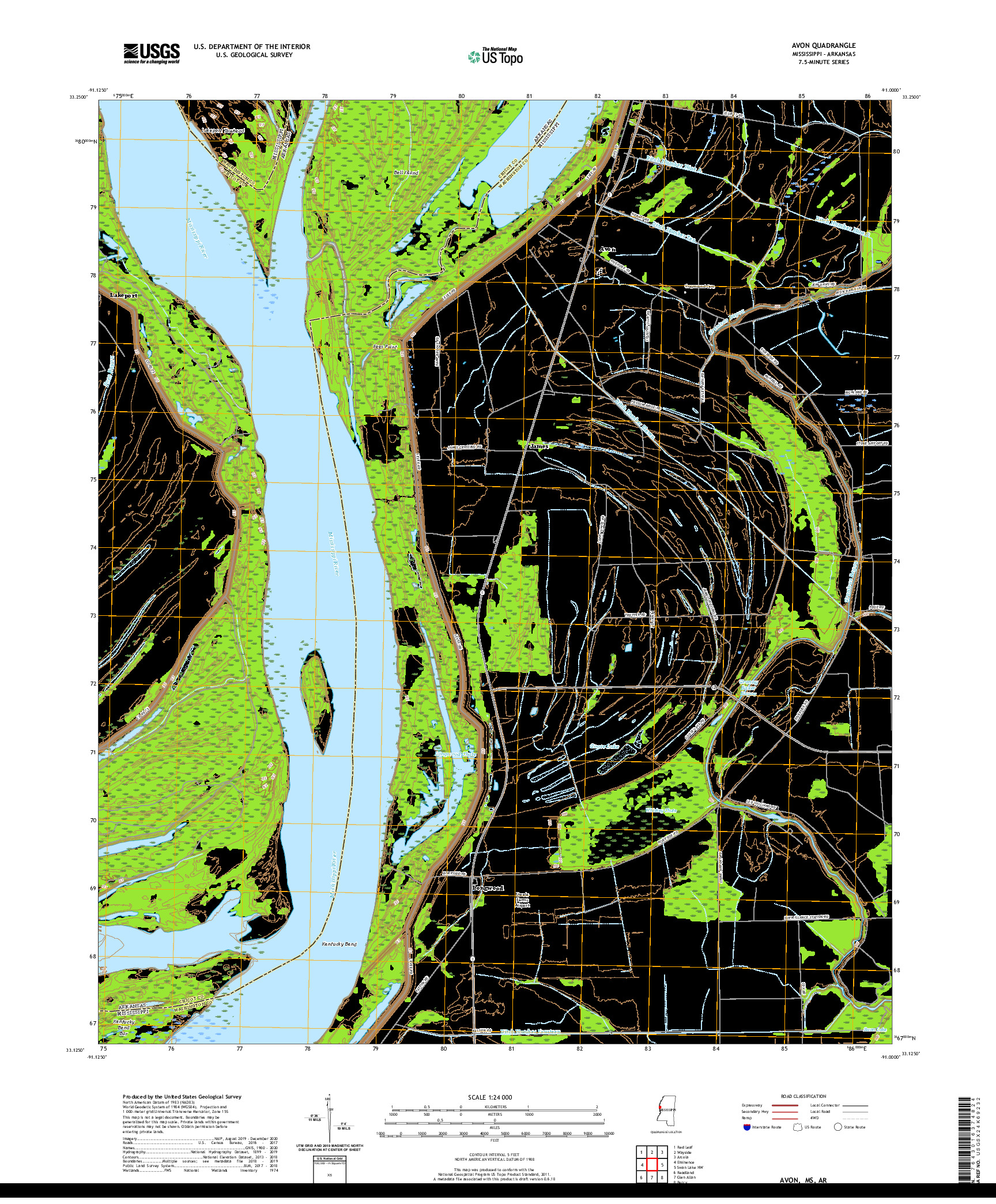 USGS US TOPO 7.5-MINUTE MAP FOR AVON, MS,AR 2020