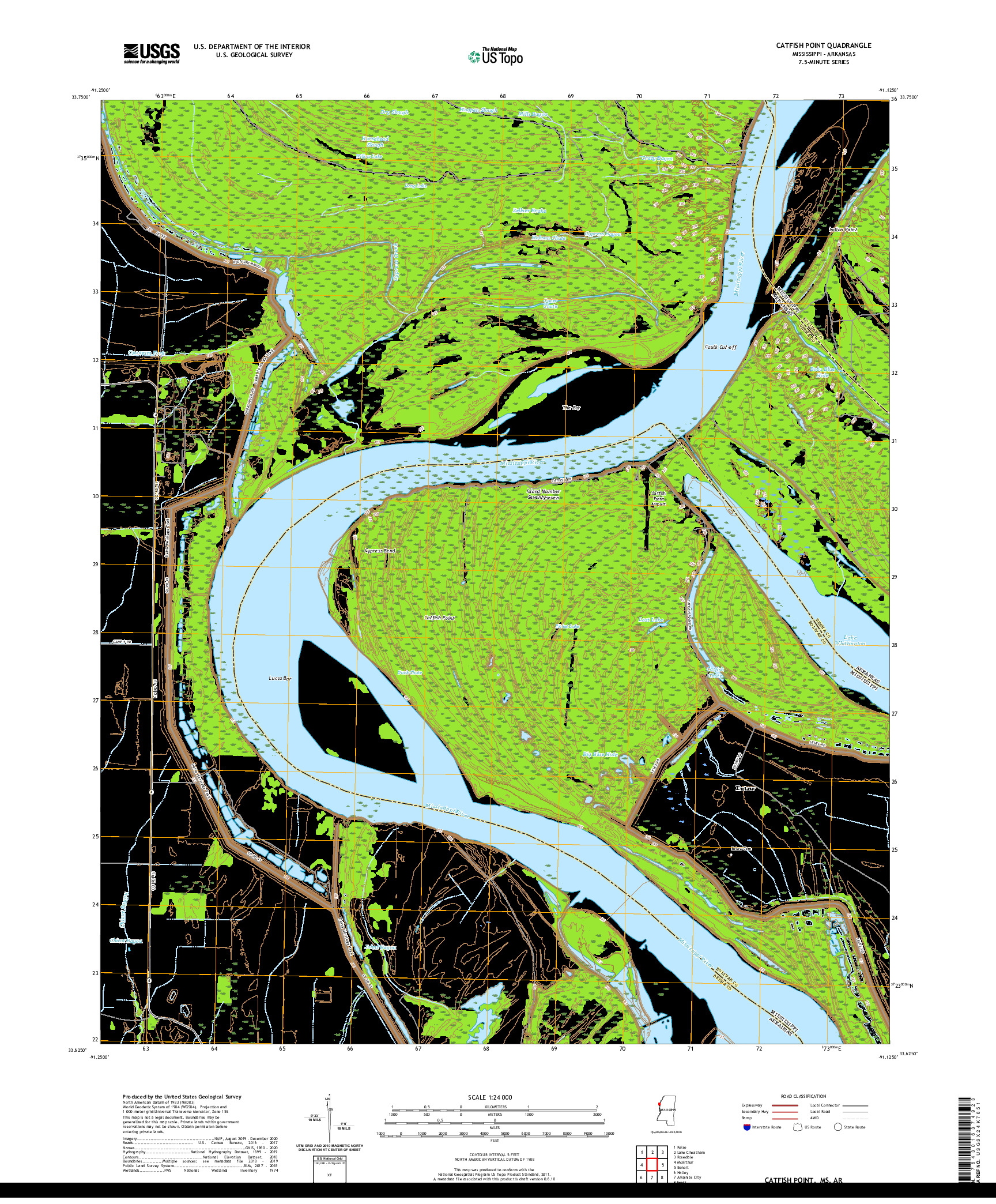 USGS US TOPO 7.5-MINUTE MAP FOR CATFISH POINT, MS,AR 2020