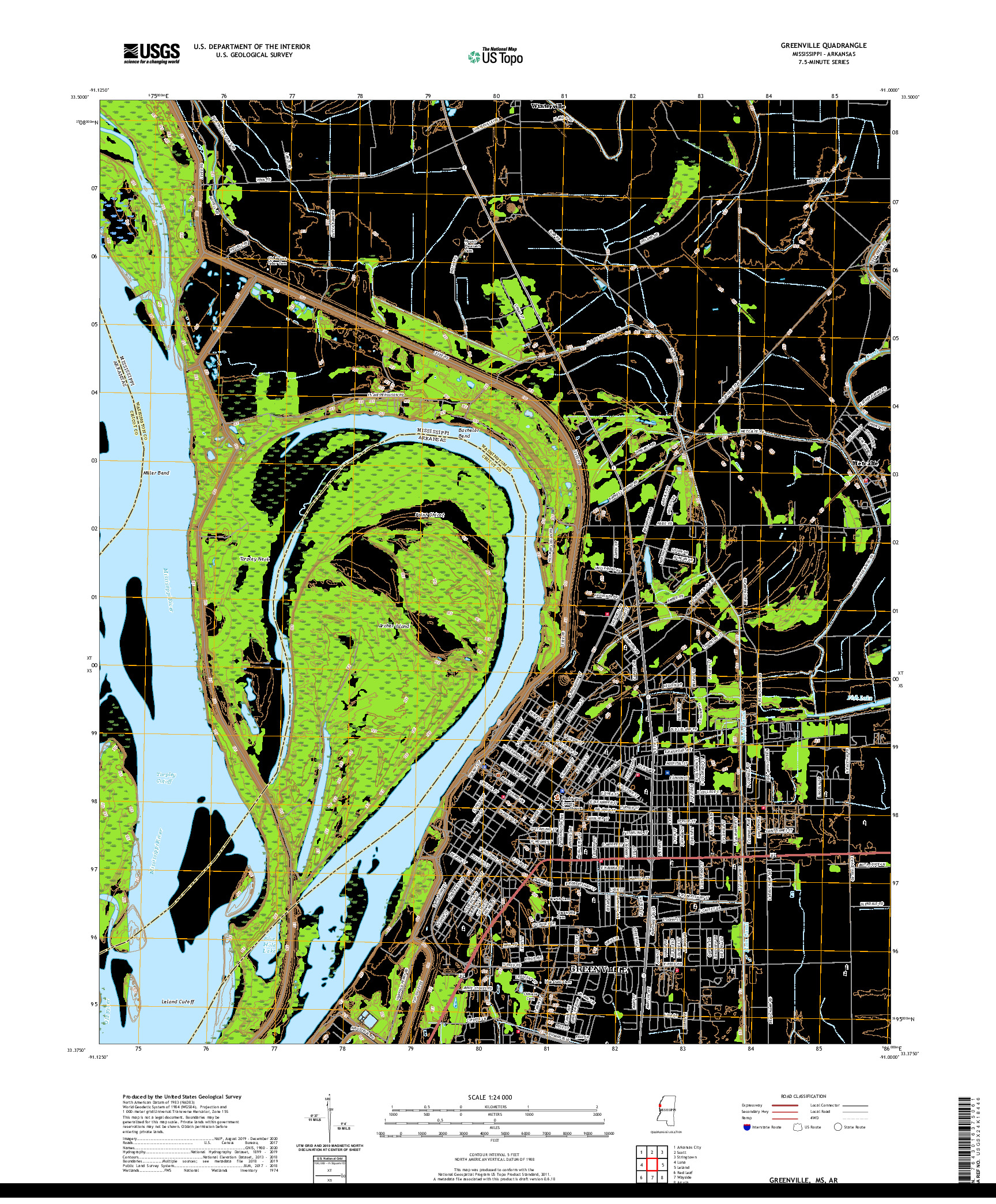 USGS US TOPO 7.5-MINUTE MAP FOR GREENVILLE, MS,AR 2020