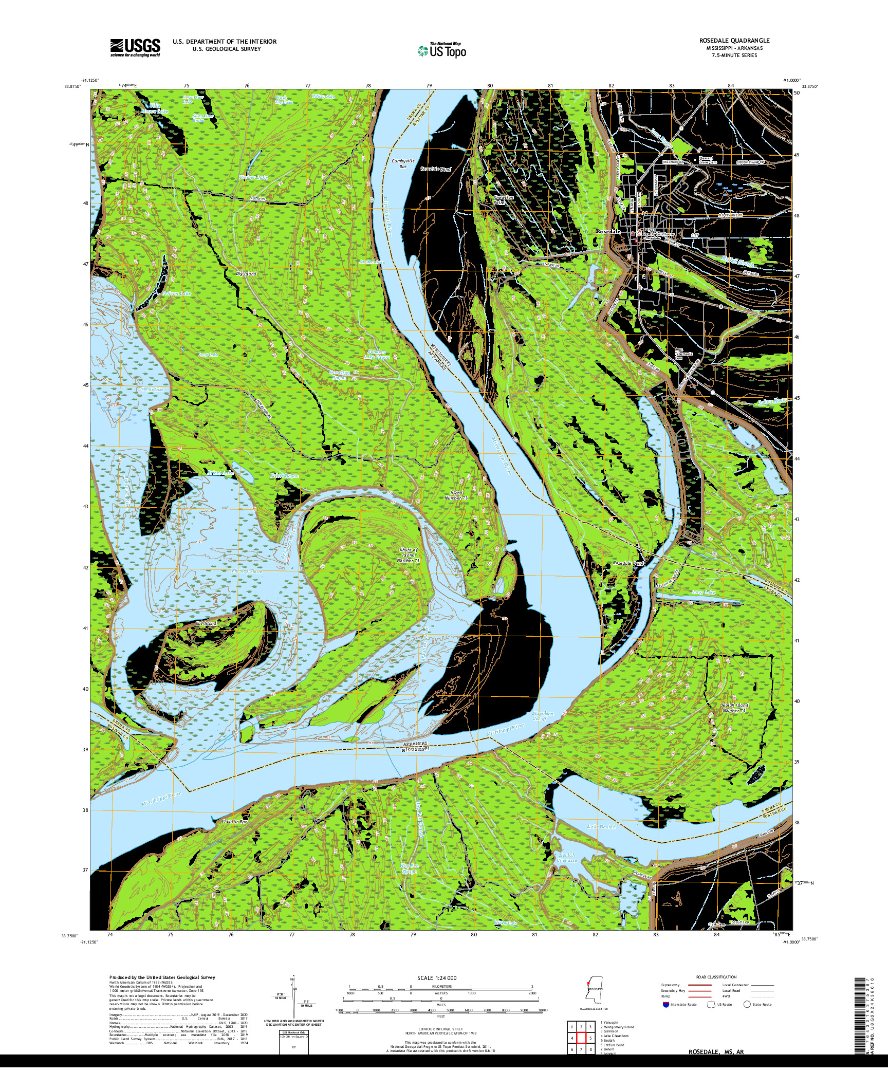 USGS US TOPO 7.5-MINUTE MAP FOR ROSEDALE, MS,AR 2020