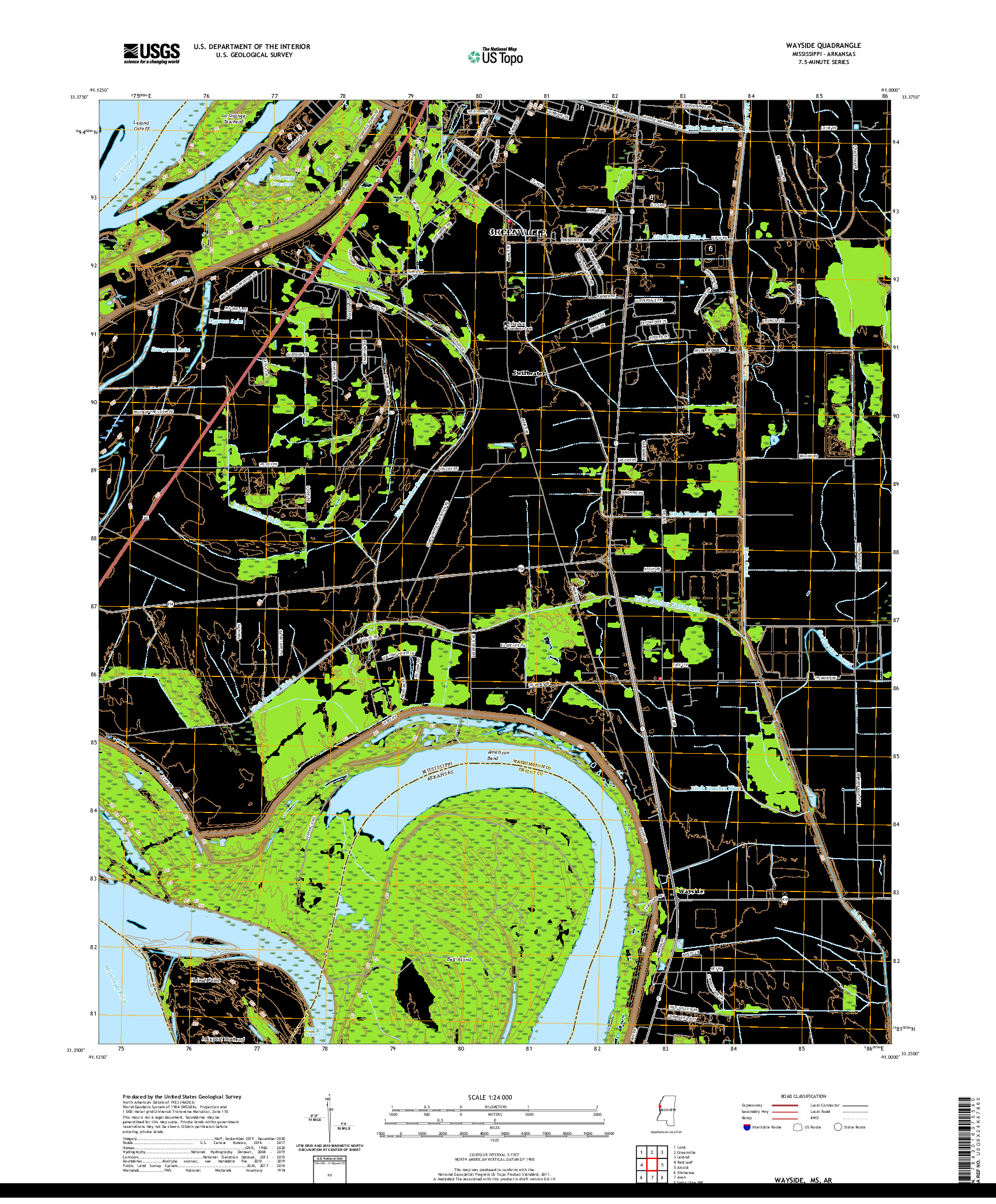 USGS US TOPO 7.5-MINUTE MAP FOR WAYSIDE, MS,AR 2020