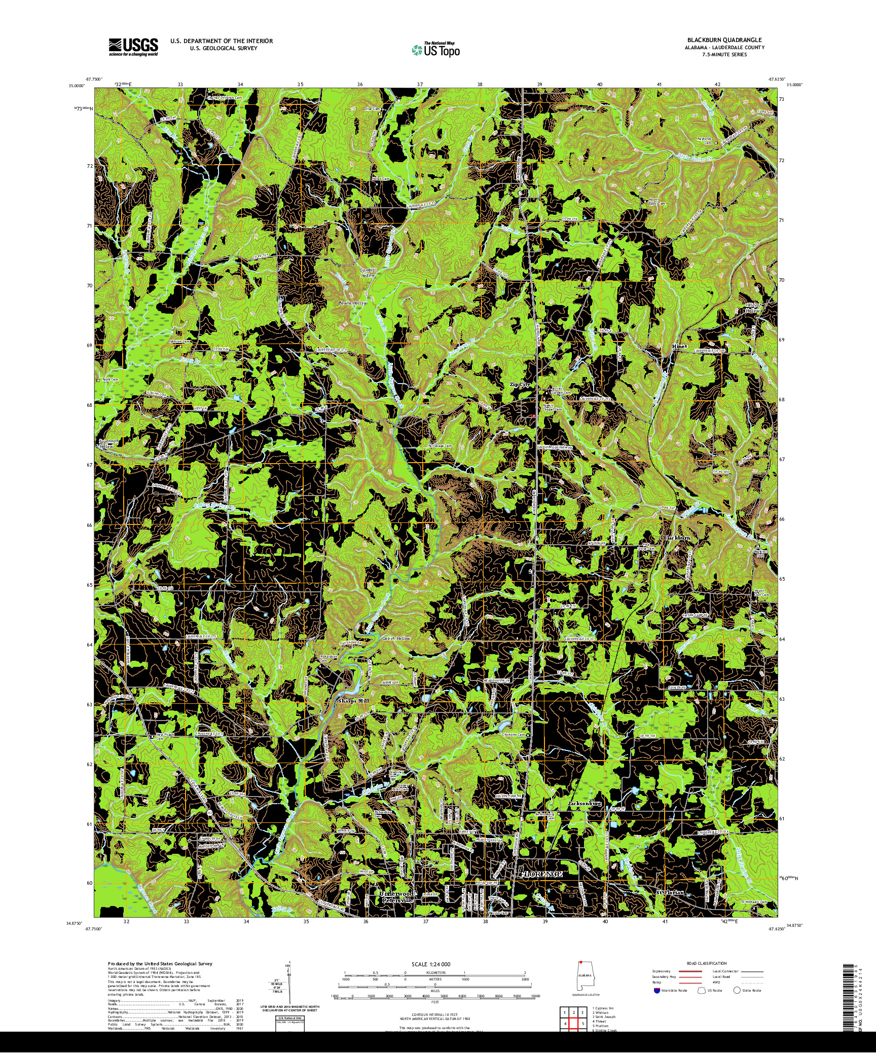 USGS US TOPO 7.5-MINUTE MAP FOR BLACKBURN, AL 2020