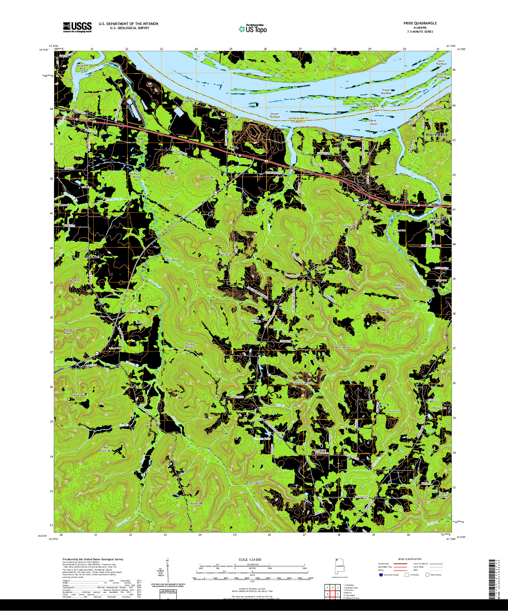 USGS US TOPO 7.5-MINUTE MAP FOR PRIDE, AL 2020