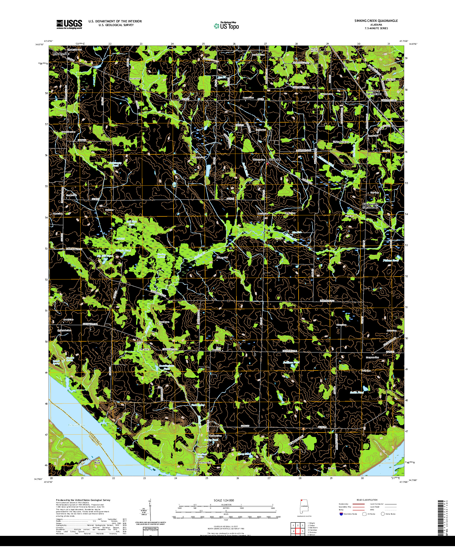 USGS US TOPO 7.5-MINUTE MAP FOR SINKING CREEK, AL 2020