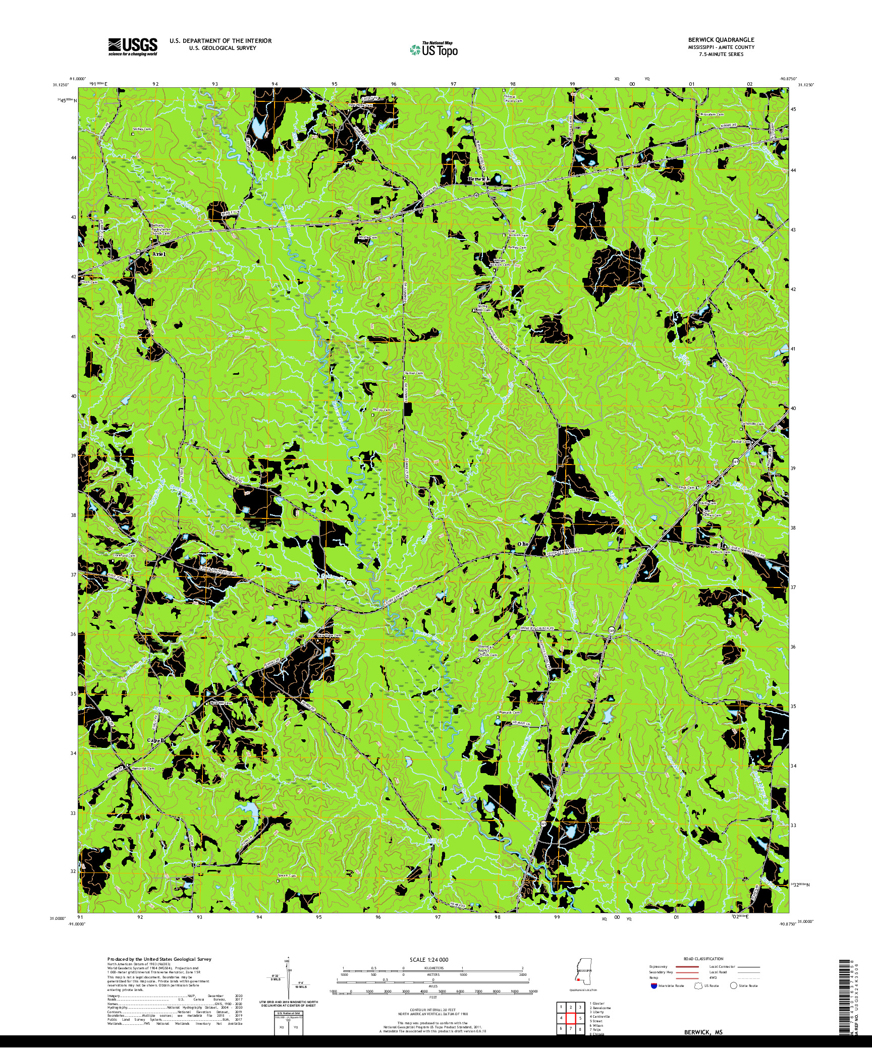 USGS US TOPO 7.5-MINUTE MAP FOR BERWICK, MS 2020