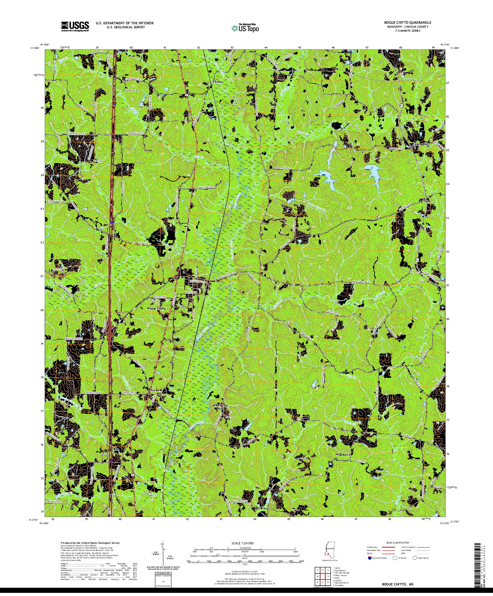 USGS US TOPO 7.5-MINUTE MAP FOR BOGUE CHITTO, MS 2020