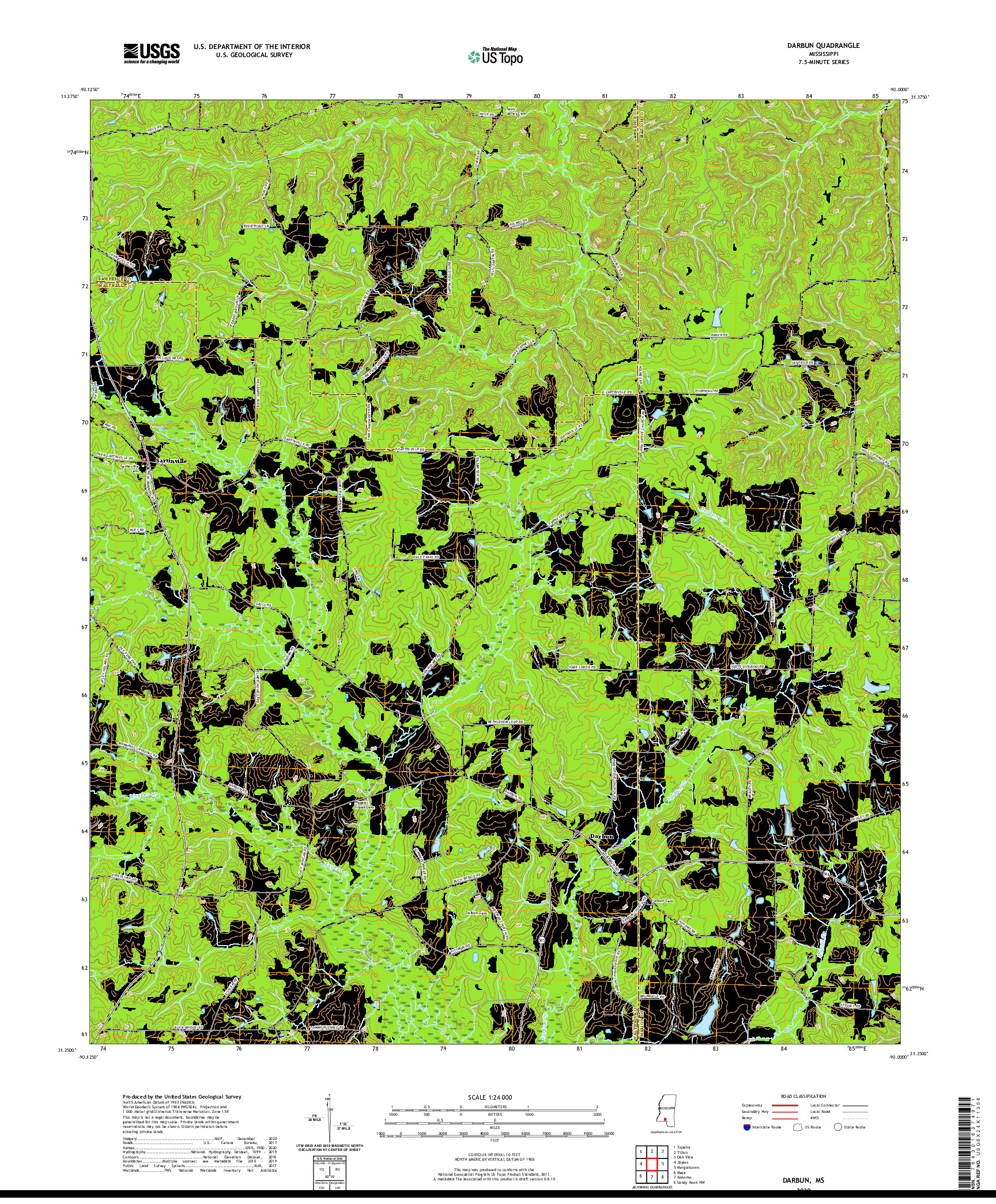 USGS US TOPO 7.5-MINUTE MAP FOR DARBUN, MS 2020