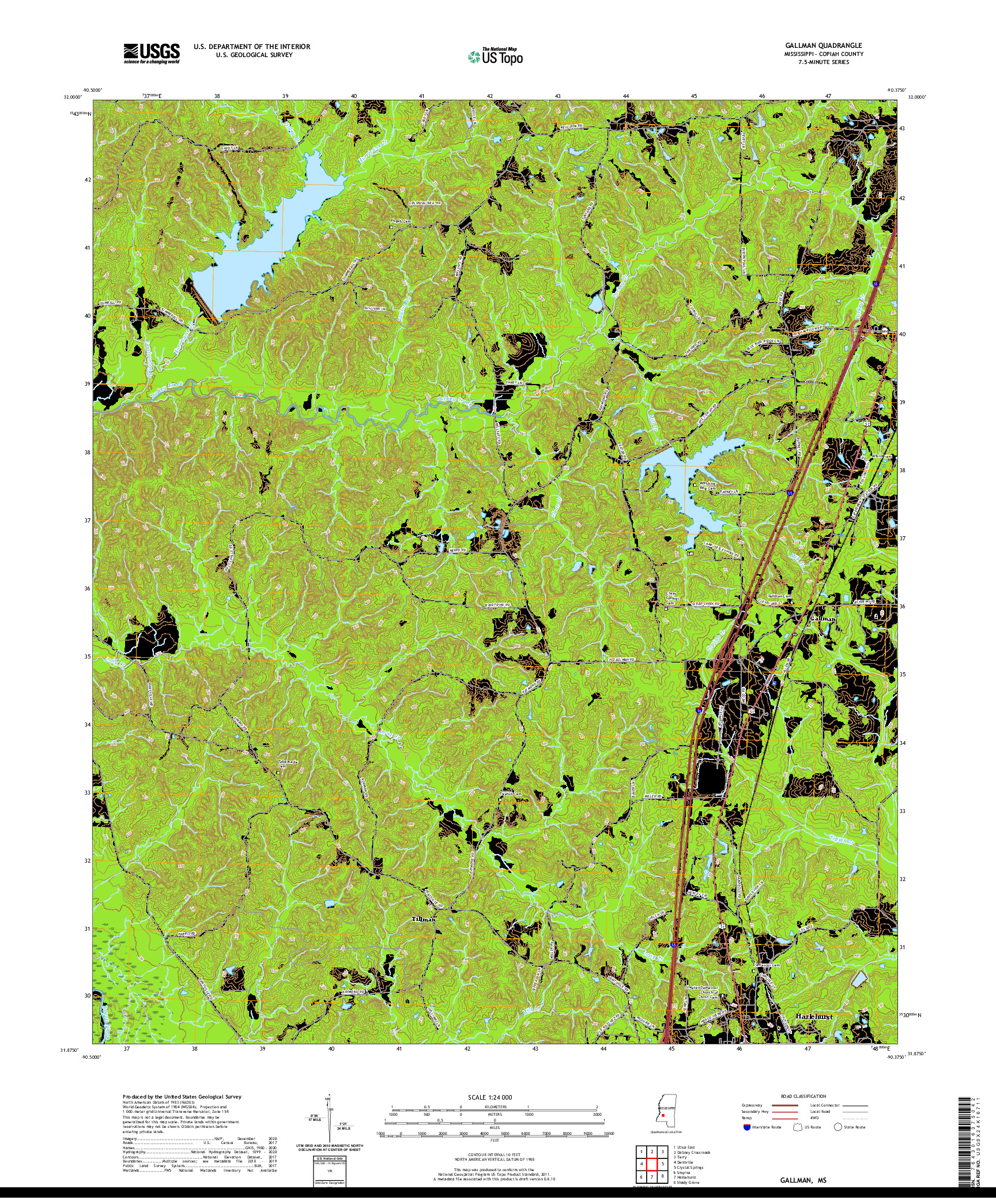 USGS US TOPO 7.5-MINUTE MAP FOR GALLMAN, MS 2020