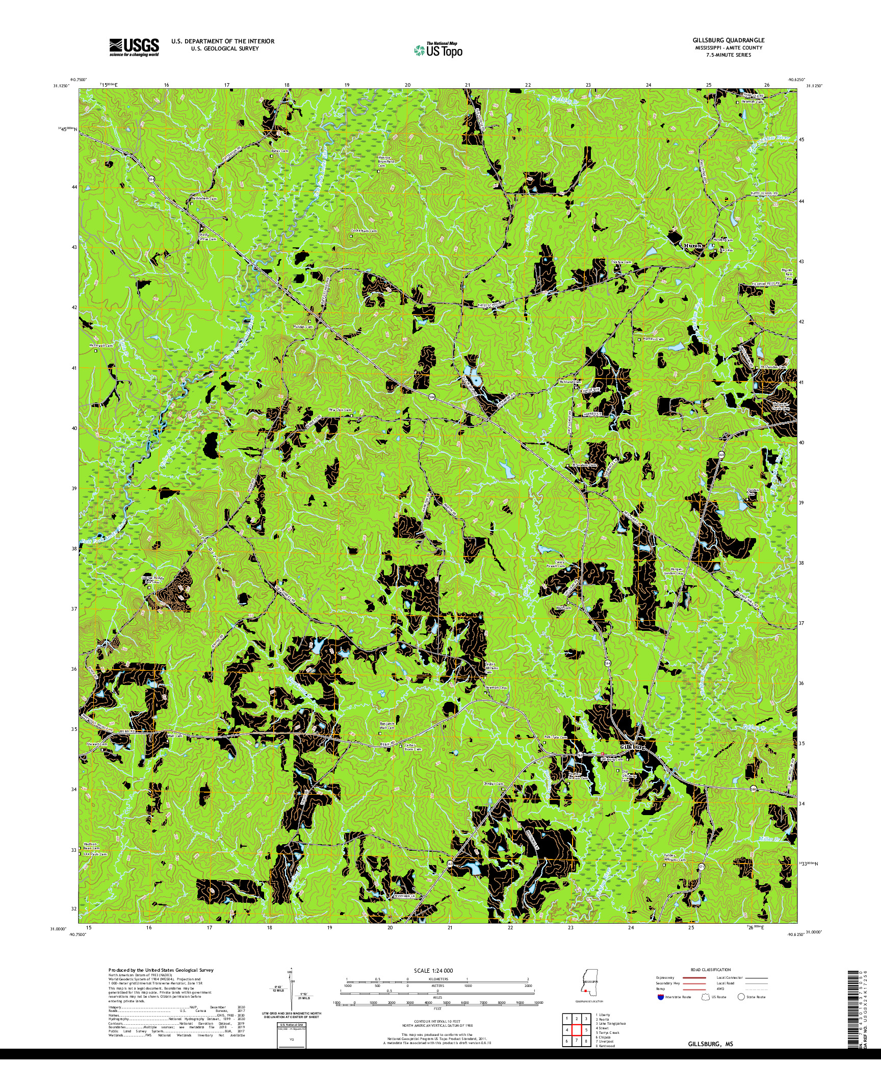 USGS US TOPO 7.5-MINUTE MAP FOR GILLSBURG, MS 2020