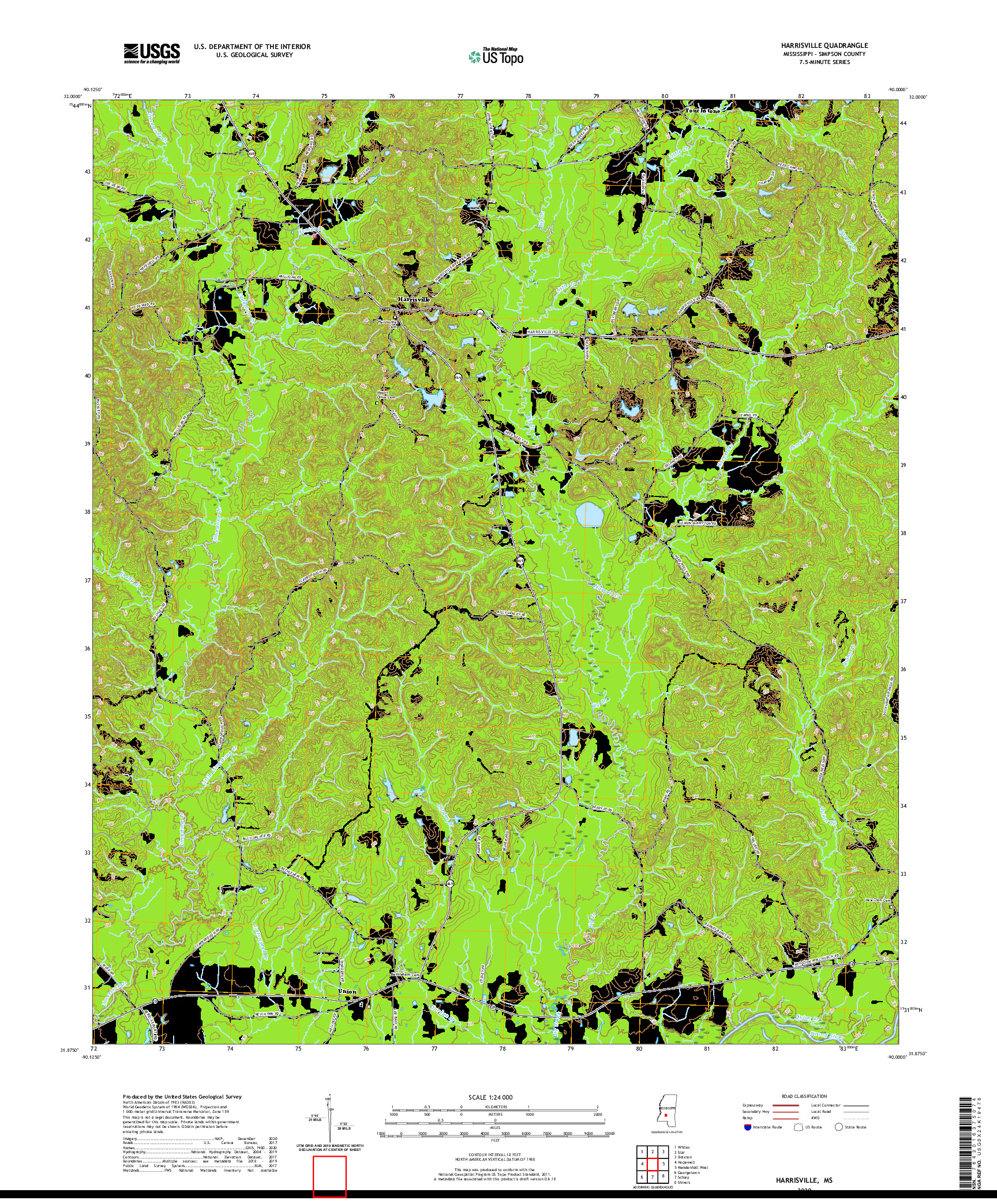 USGS US TOPO 7.5-MINUTE MAP FOR HARRISVILLE, MS 2020