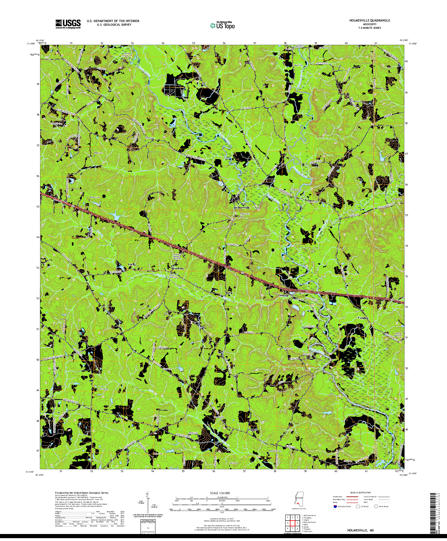 USGS US TOPO 7.5-MINUTE MAP FOR HOLMESVILLE, MS 2020