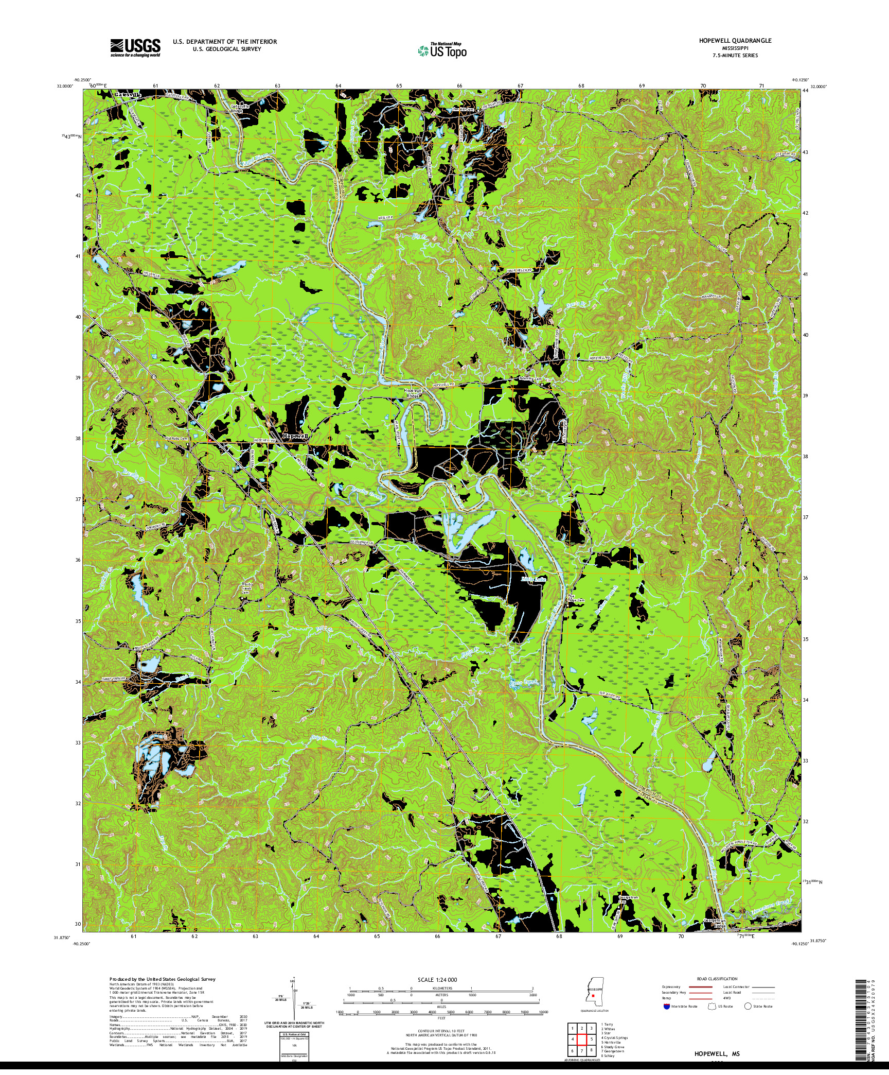 USGS US TOPO 7.5-MINUTE MAP FOR HOPEWELL, MS 2020