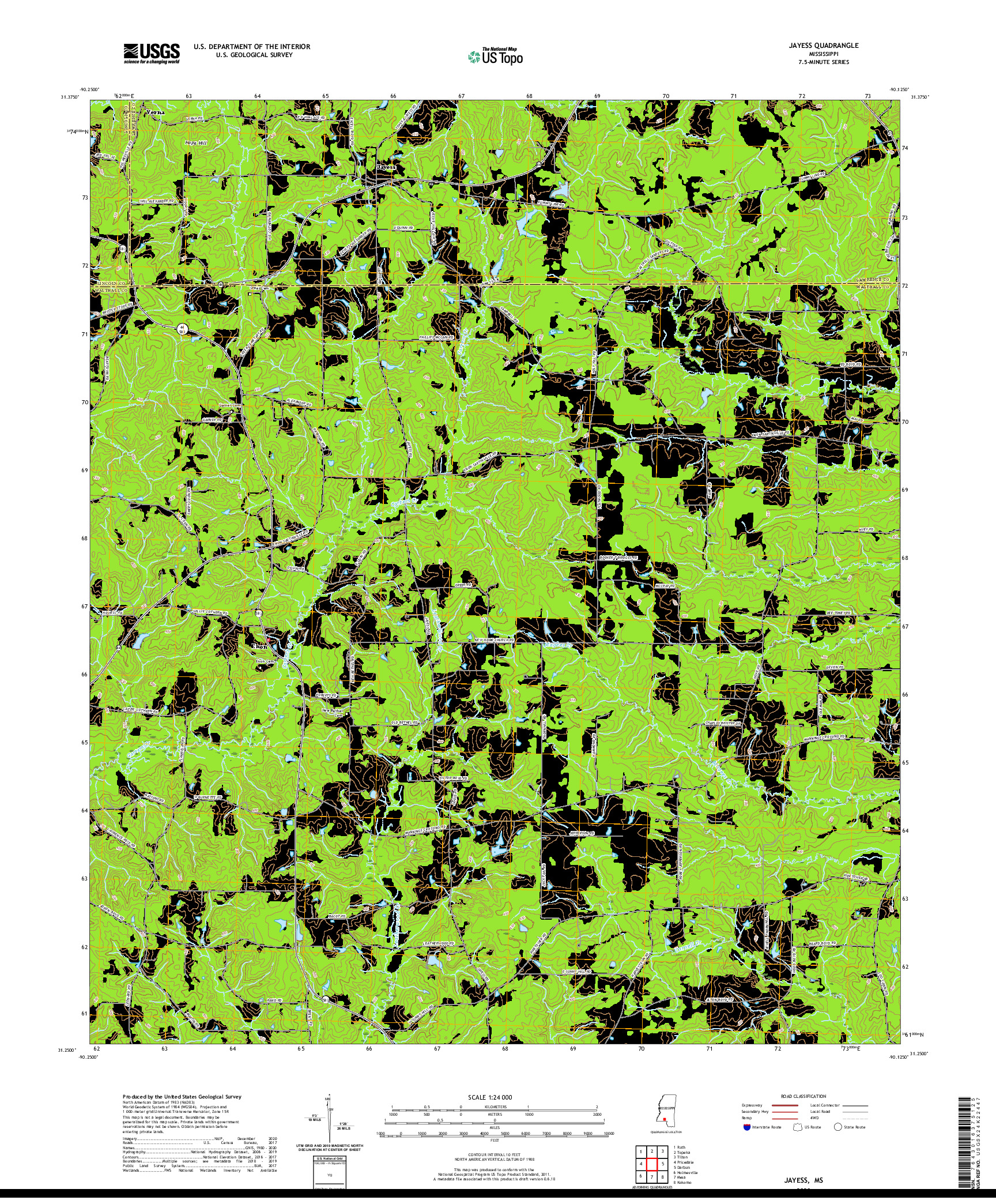 USGS US TOPO 7.5-MINUTE MAP FOR JAYESS, MS 2020