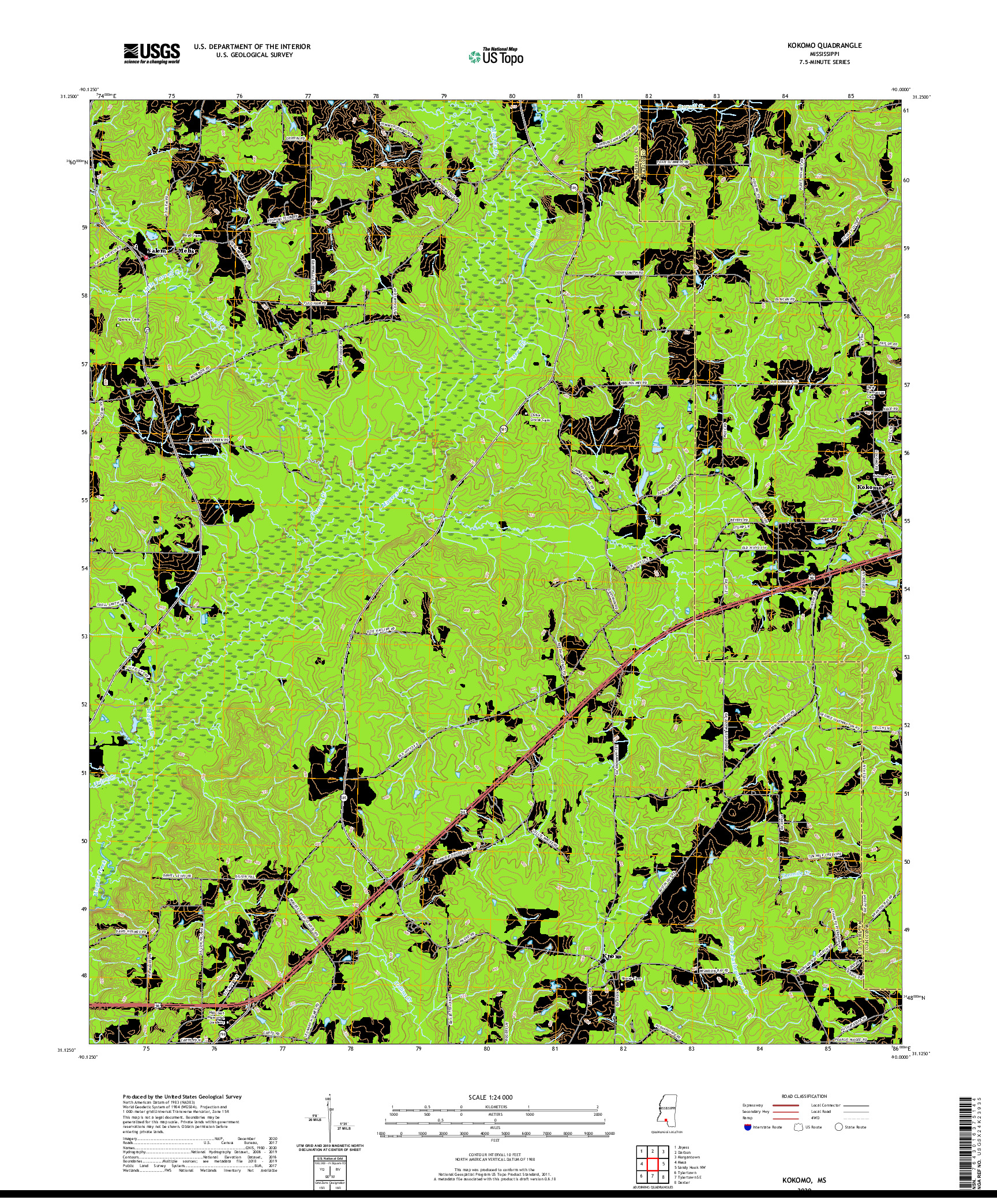 USGS US TOPO 7.5-MINUTE MAP FOR KOKOMO, MS 2020