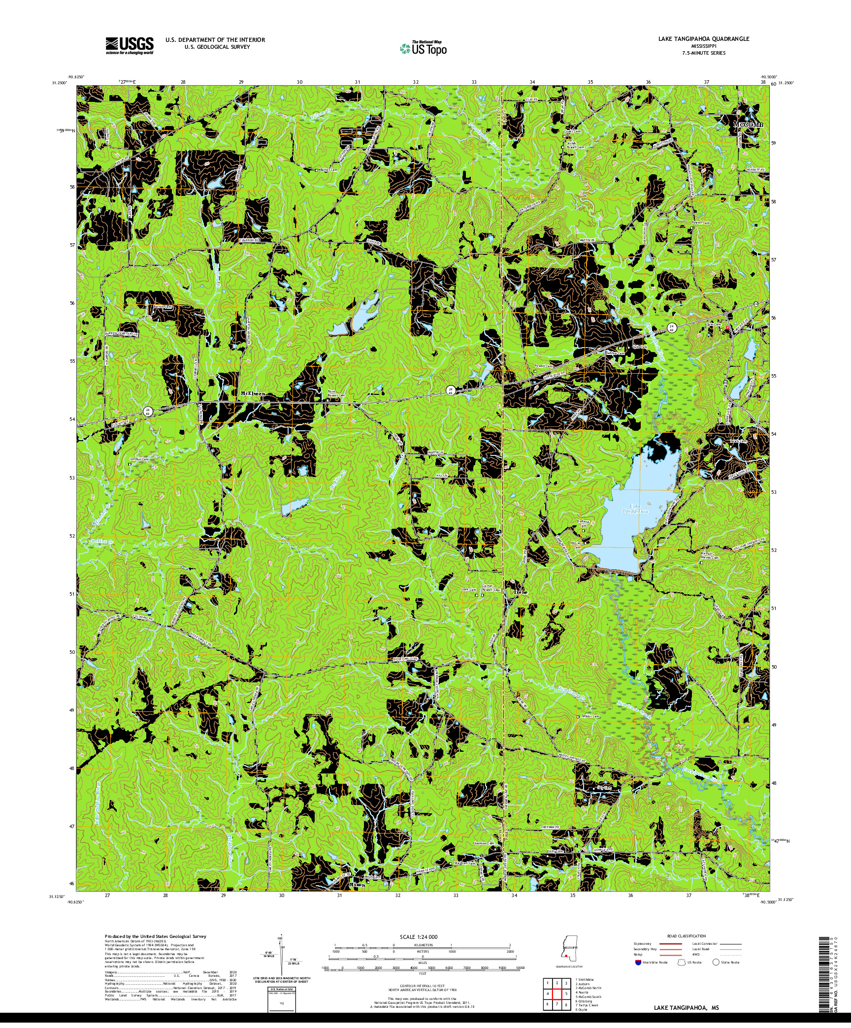 USGS US TOPO 7.5-MINUTE MAP FOR LAKE TANGIPAHOA, MS 2020