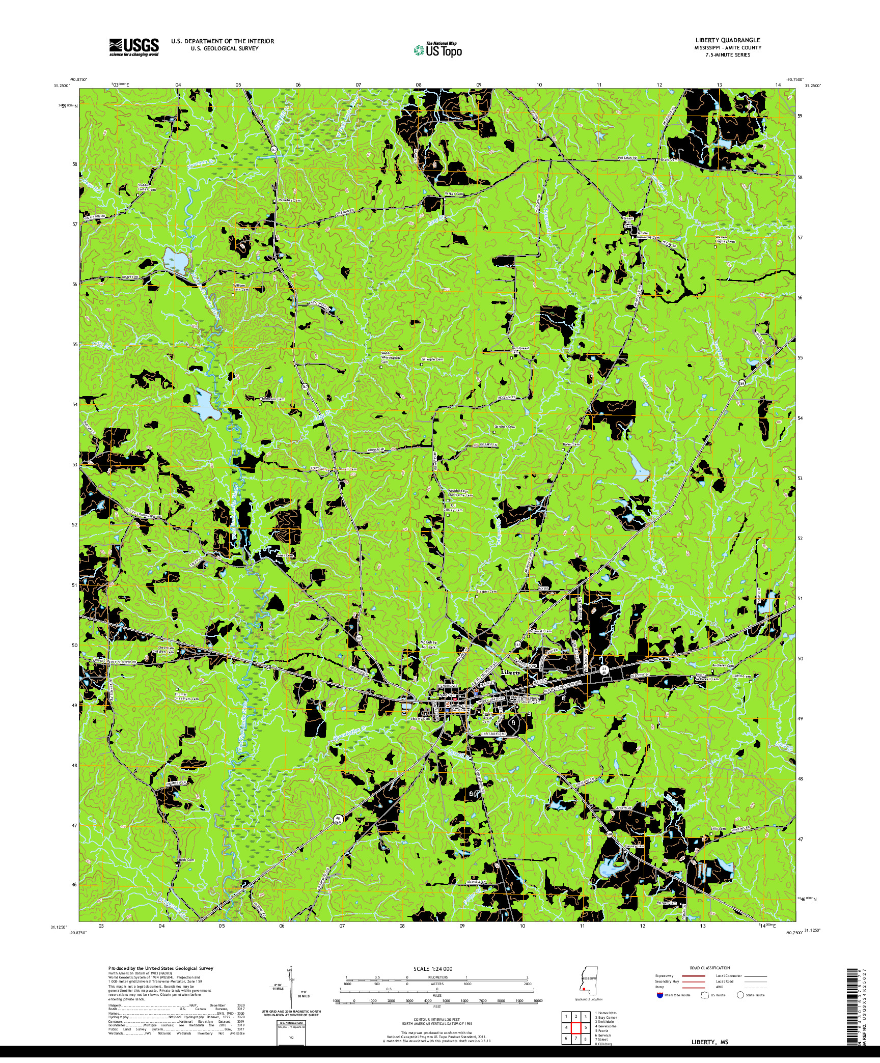 USGS US TOPO 7.5-MINUTE MAP FOR LIBERTY, MS 2020