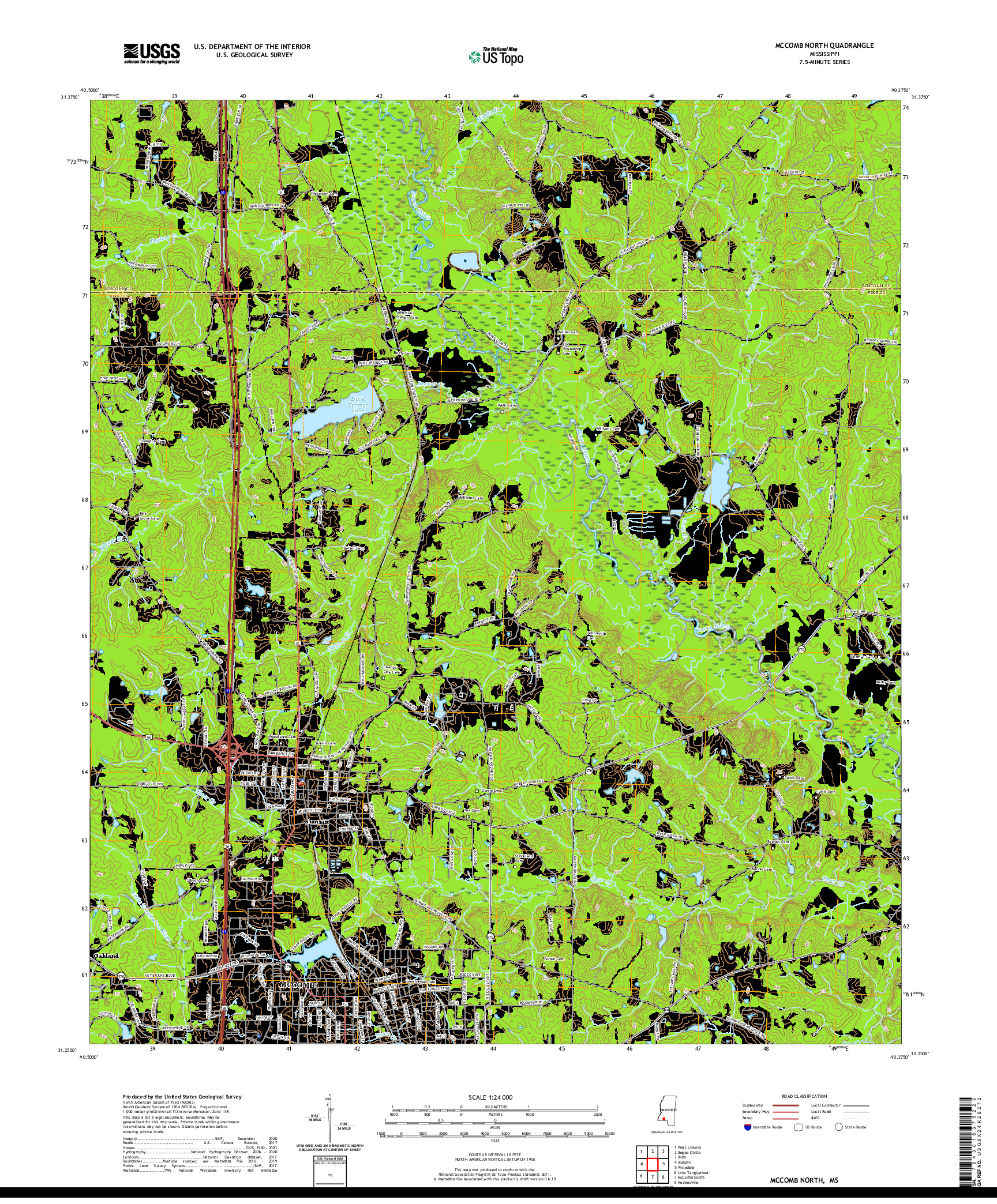 USGS US TOPO 7.5-MINUTE MAP FOR MCCOMB NORTH, MS 2020