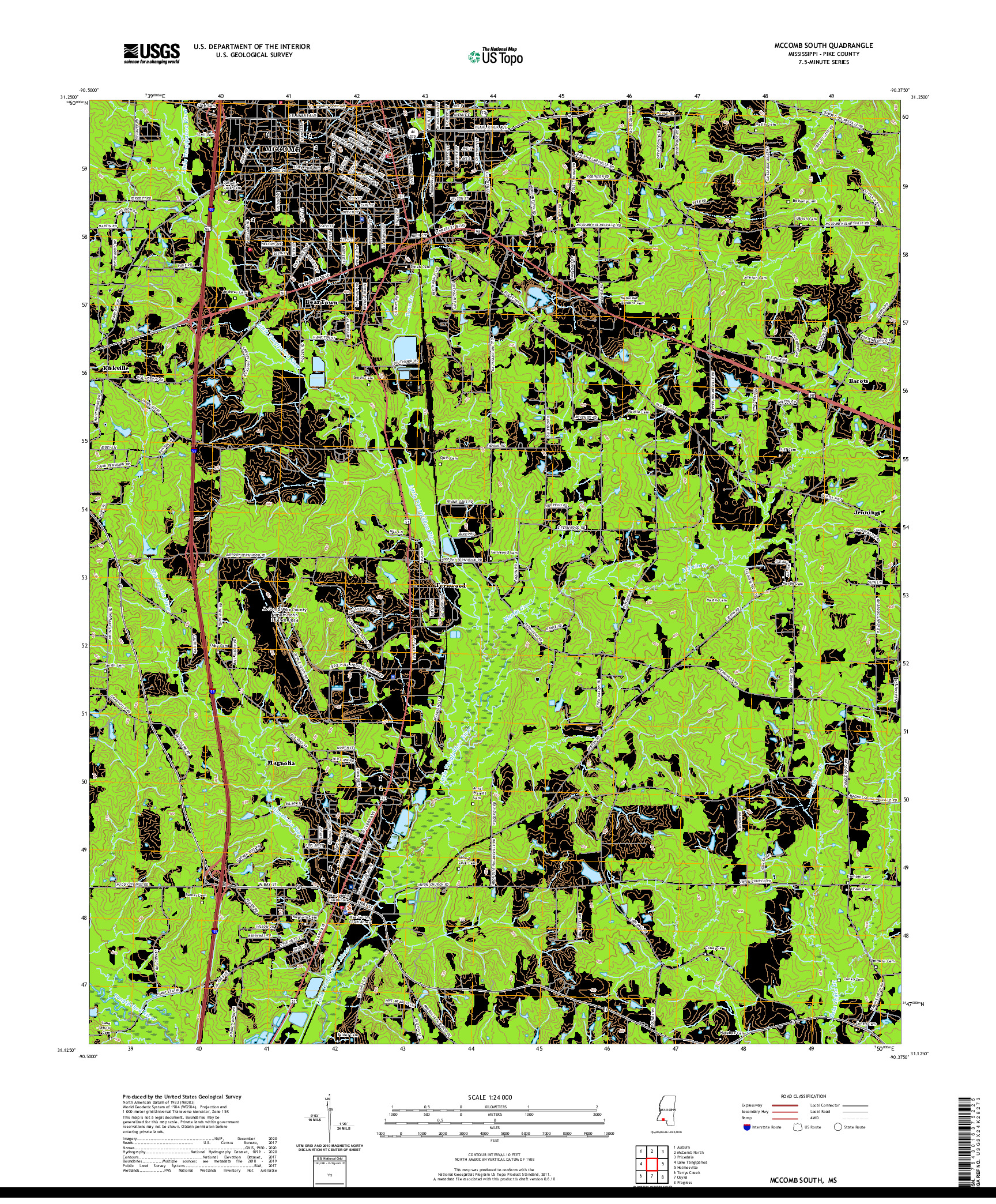 USGS US TOPO 7.5-MINUTE MAP FOR MCCOMB SOUTH, MS 2020
