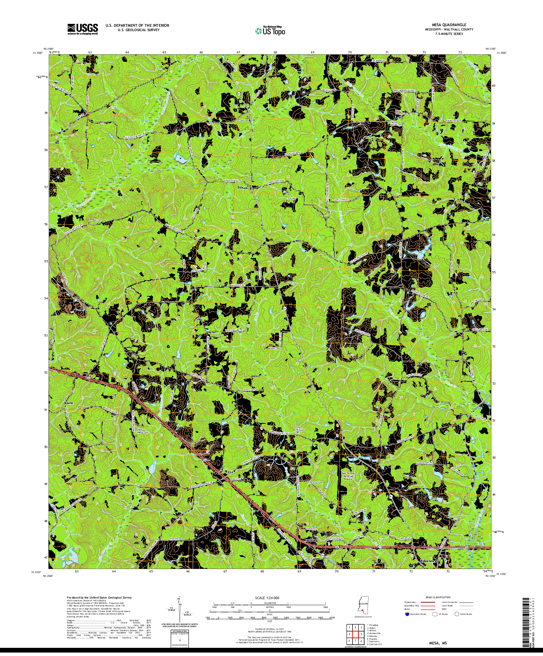 USGS US TOPO 7.5-MINUTE MAP FOR MESA, MS 2020