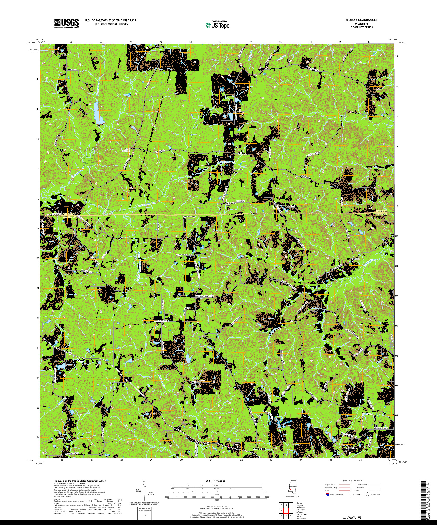 USGS US TOPO 7.5-MINUTE MAP FOR MIDWAY, MS 2020