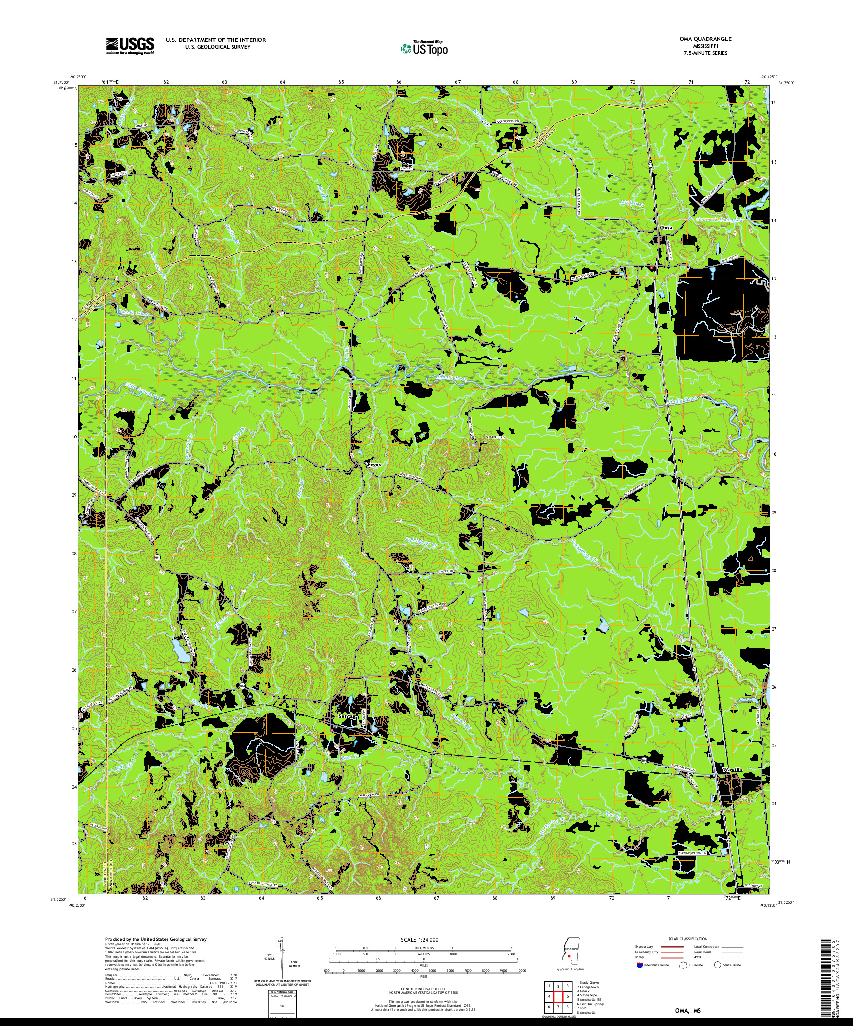 USGS US TOPO 7.5-MINUTE MAP FOR OMA, MS 2020