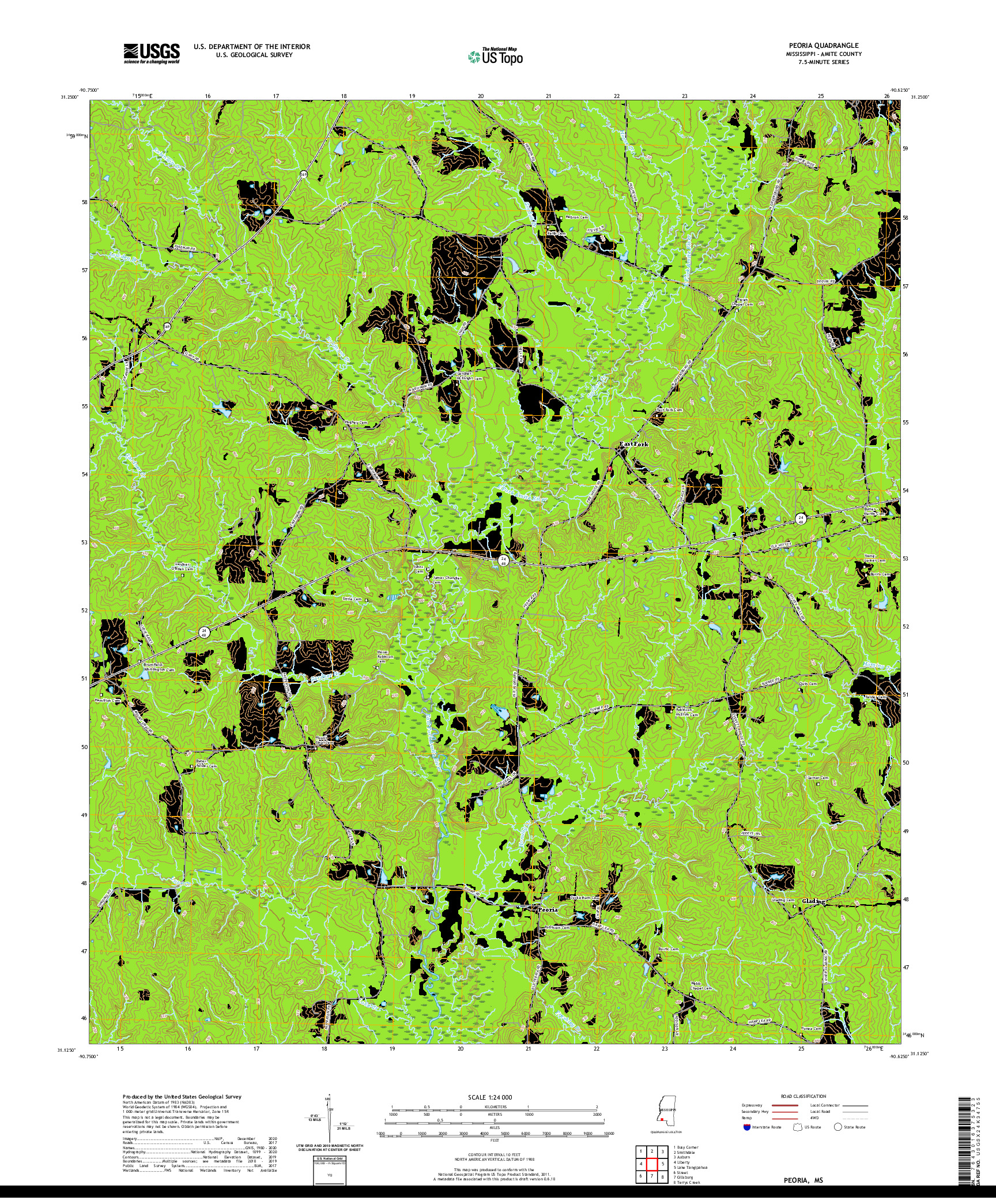 USGS US TOPO 7.5-MINUTE MAP FOR PEORIA, MS 2020