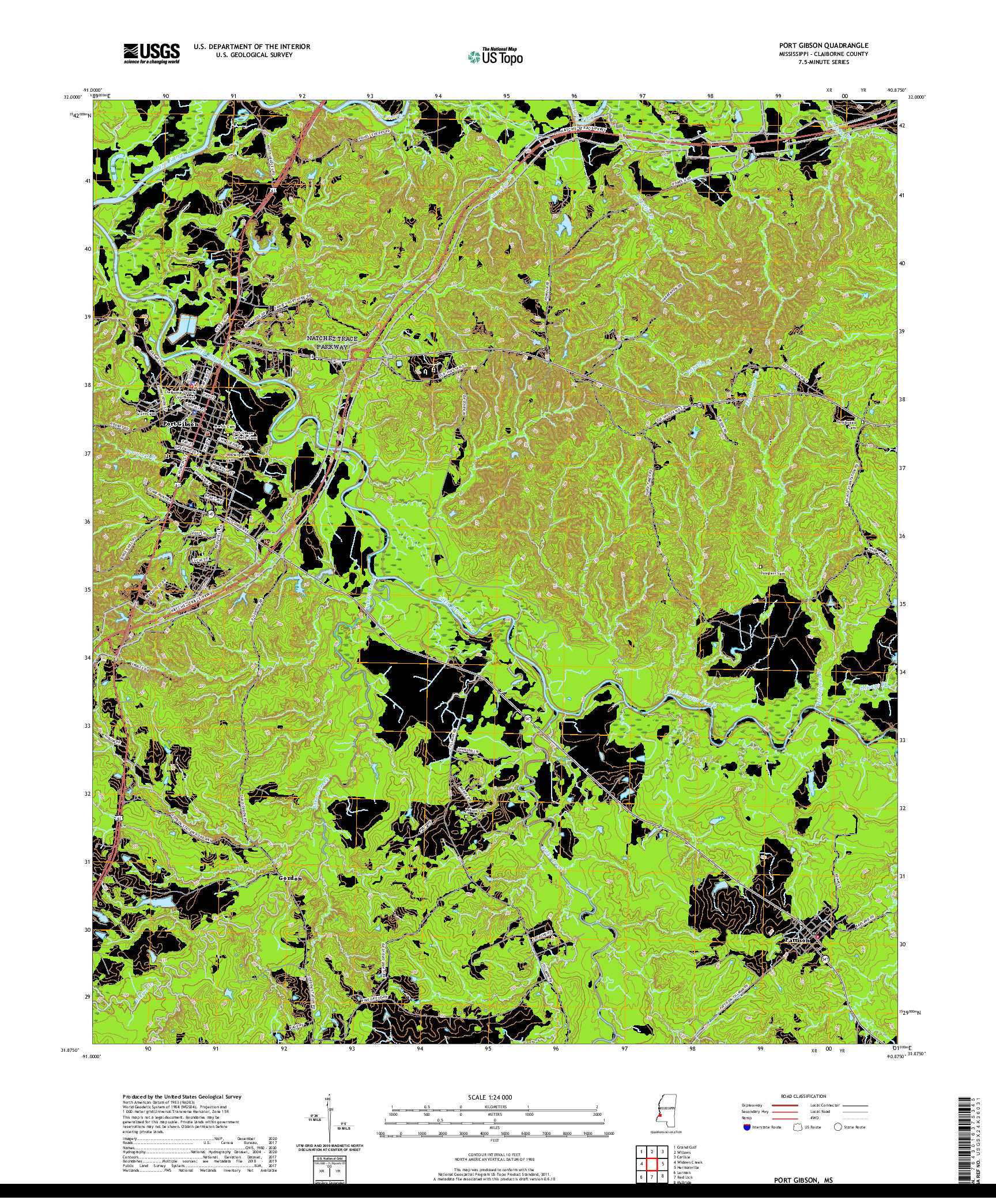 USGS US TOPO 7.5-MINUTE MAP FOR PORT GIBSON, MS 2020