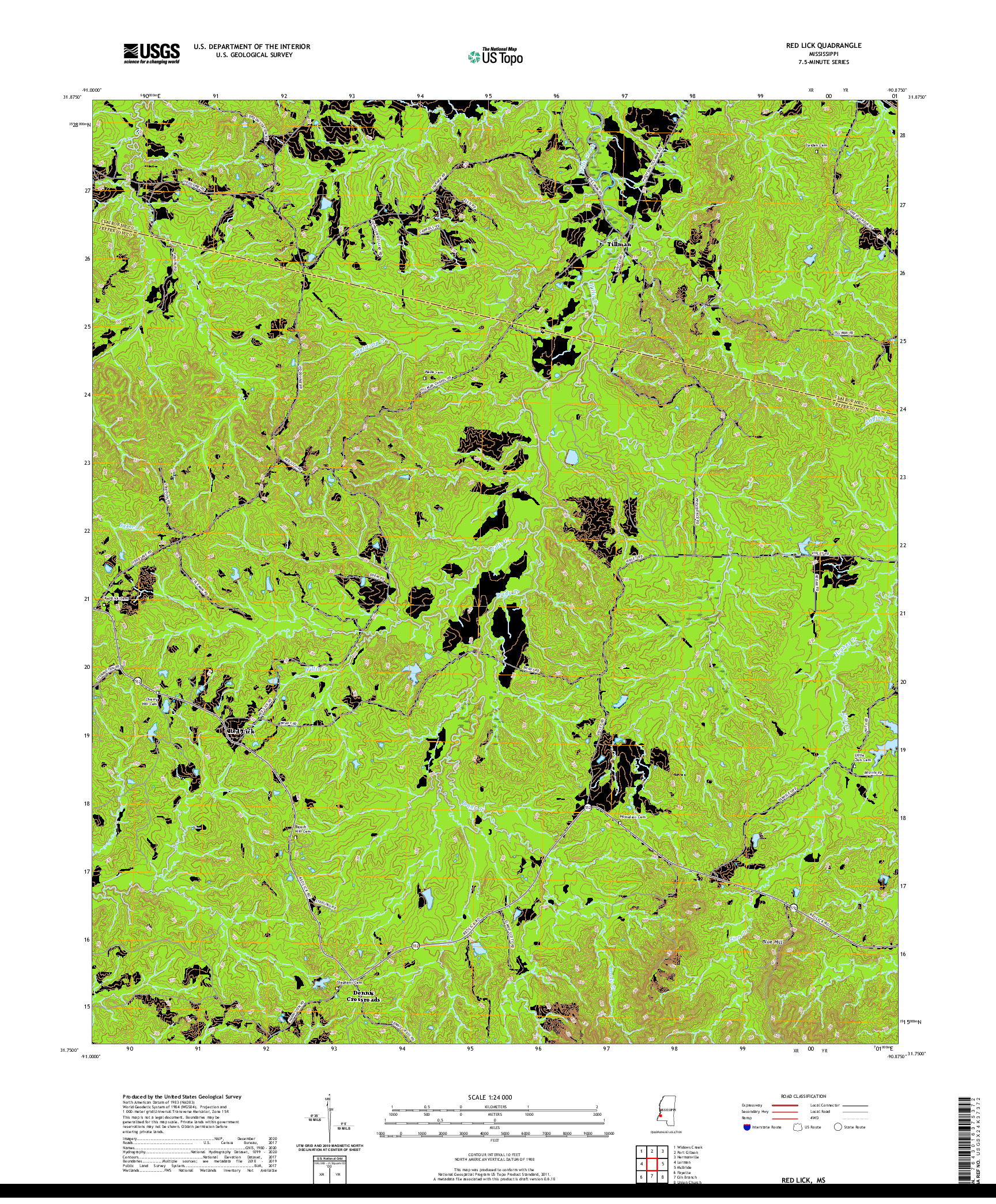 USGS US TOPO 7.5-MINUTE MAP FOR RED LICK, MS 2020