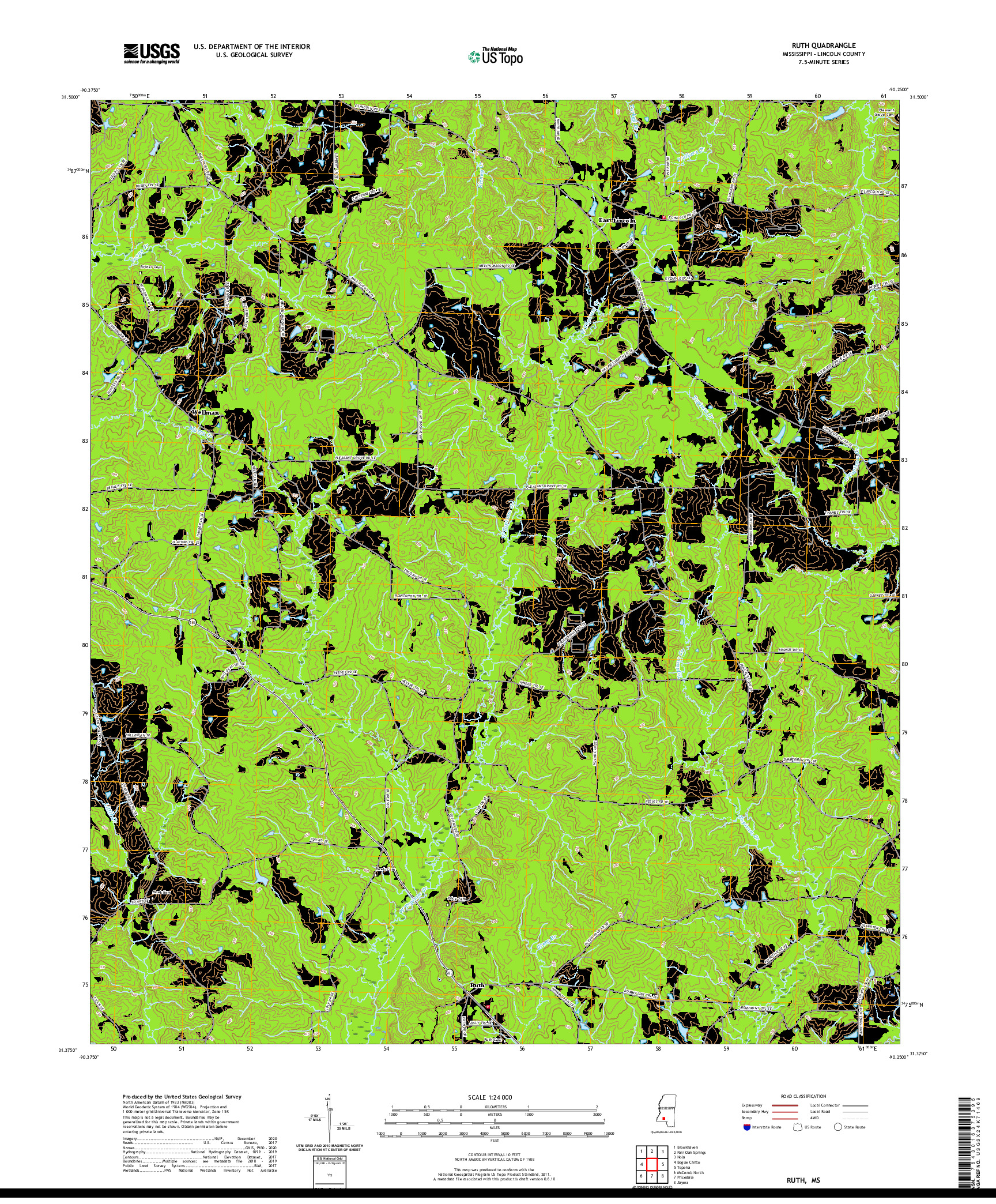 USGS US TOPO 7.5-MINUTE MAP FOR RUTH, MS 2020