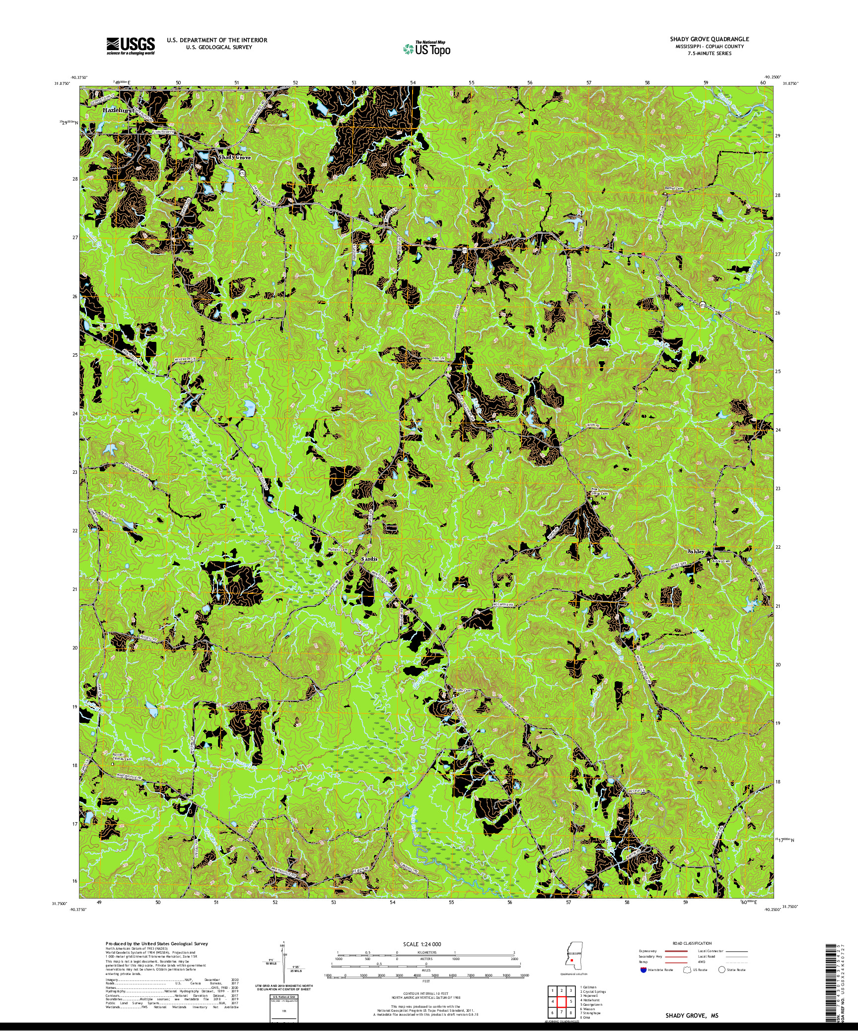 USGS US TOPO 7.5-MINUTE MAP FOR SHADY GROVE, MS 2020