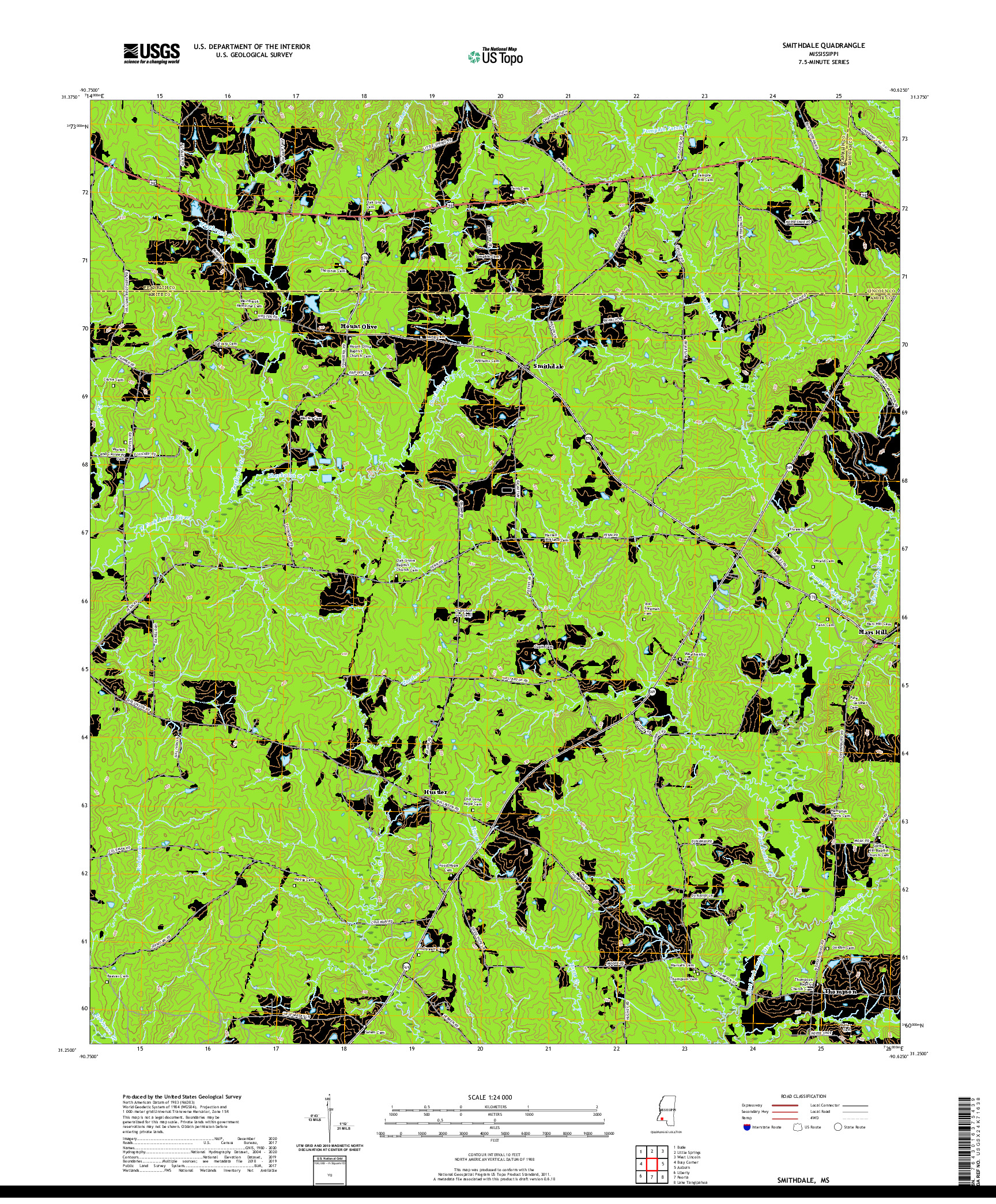USGS US TOPO 7.5-MINUTE MAP FOR SMITHDALE, MS 2020