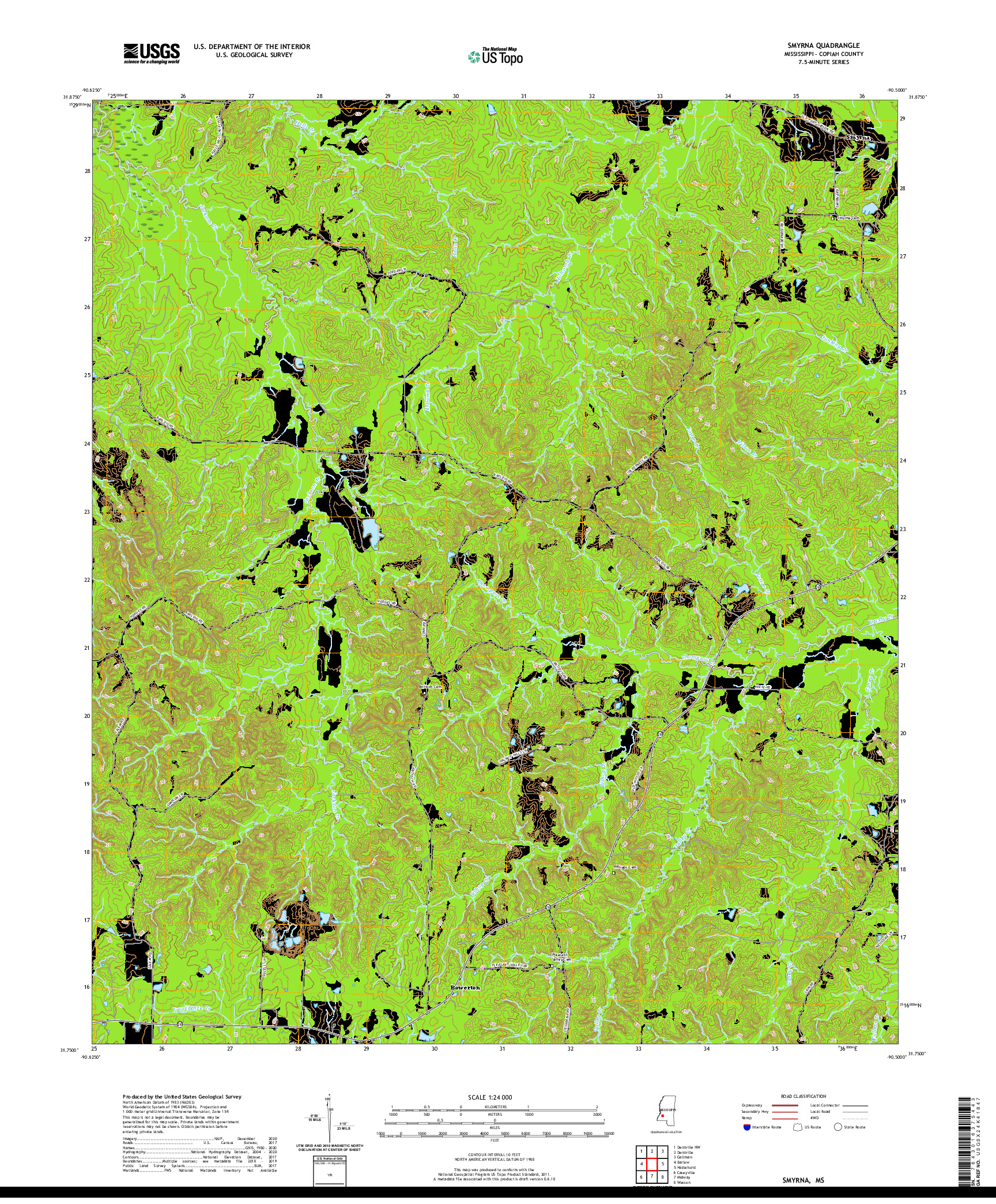 USGS US TOPO 7.5-MINUTE MAP FOR SMYRNA, MS 2020