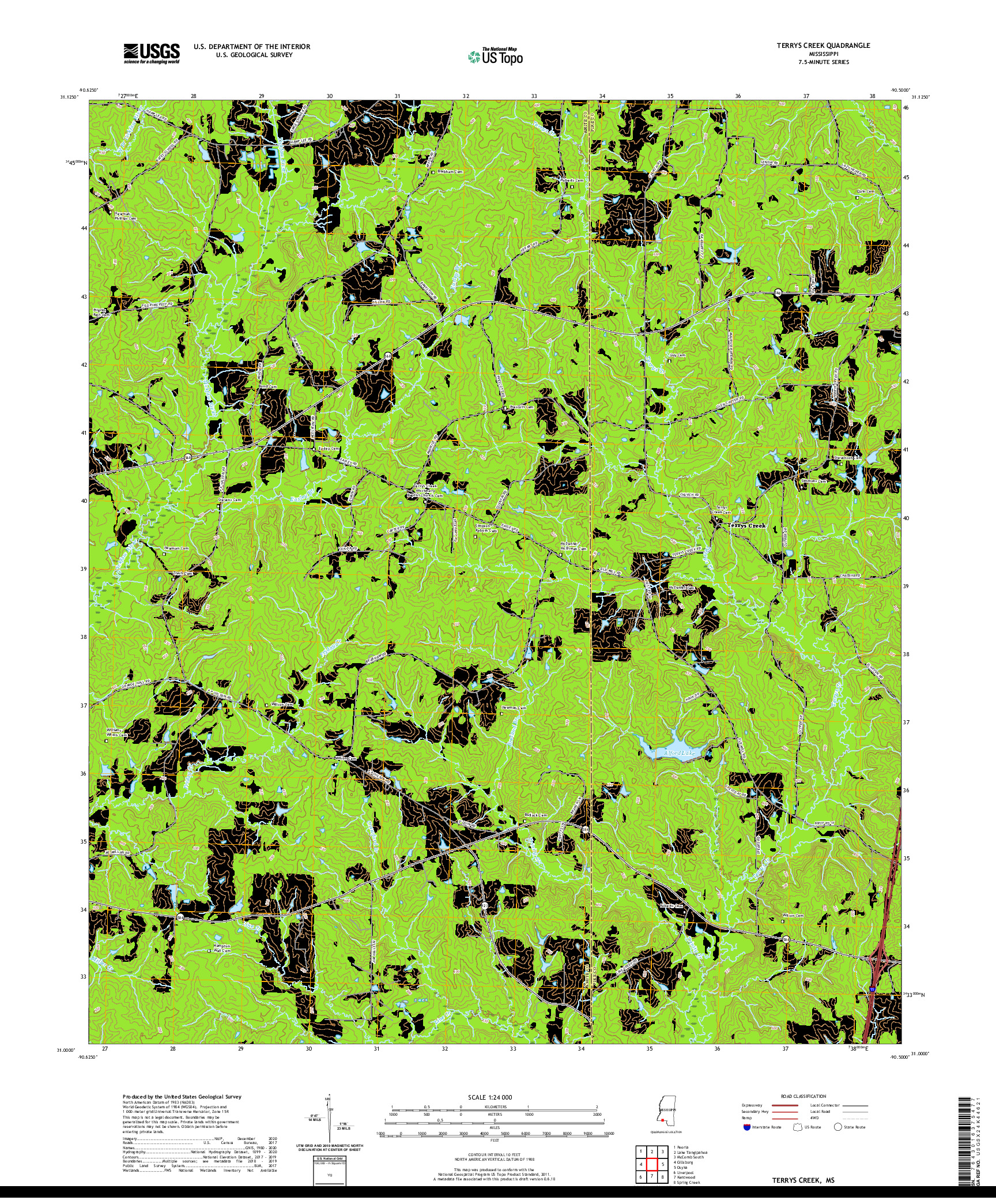 USGS US TOPO 7.5-MINUTE MAP FOR TERRYS CREEK, MS 2020
