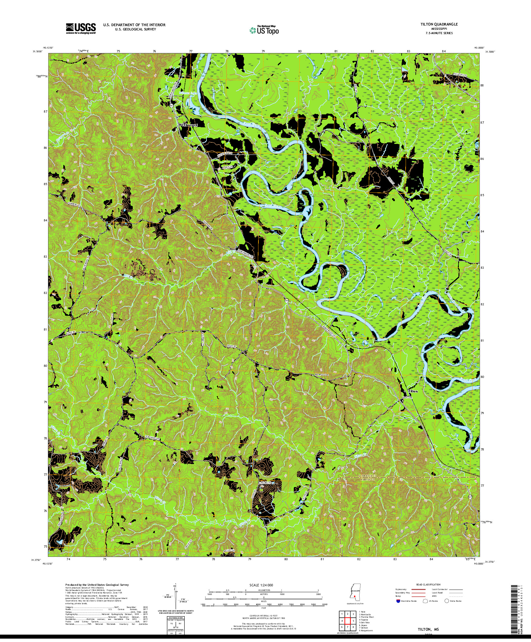USGS US TOPO 7.5-MINUTE MAP FOR TILTON, MS 2020