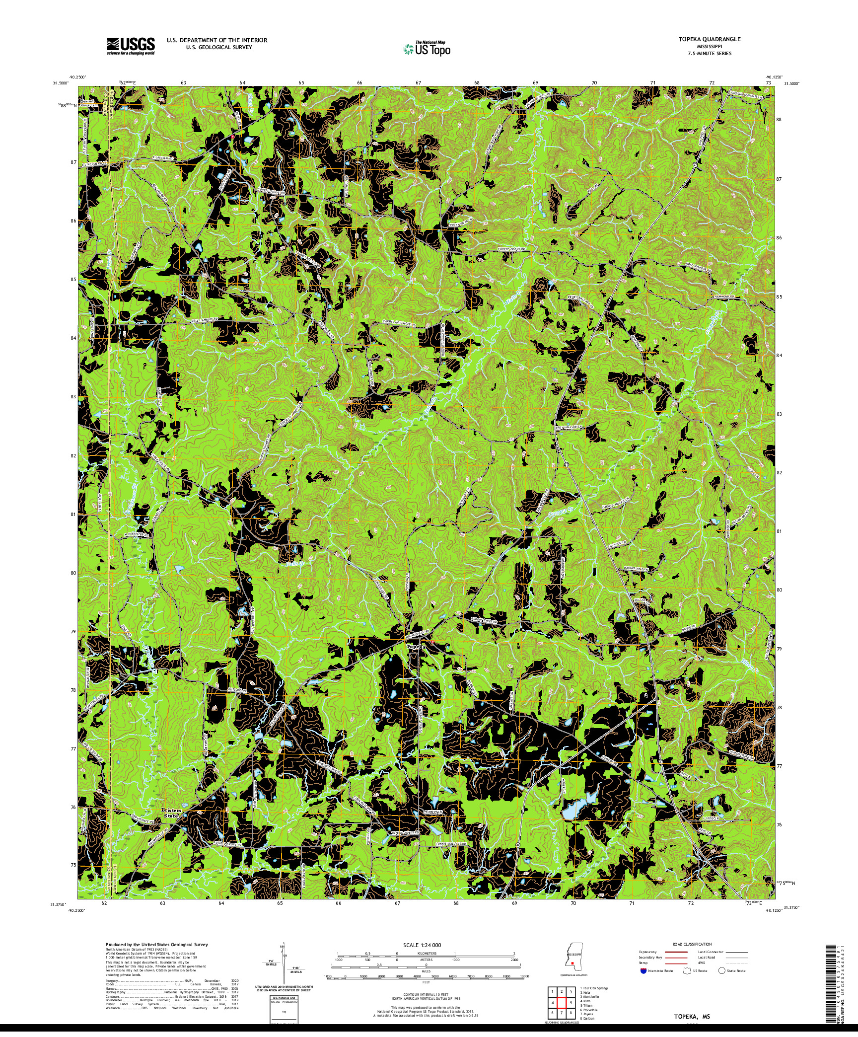 USGS US TOPO 7.5-MINUTE MAP FOR TOPEKA, MS 2020