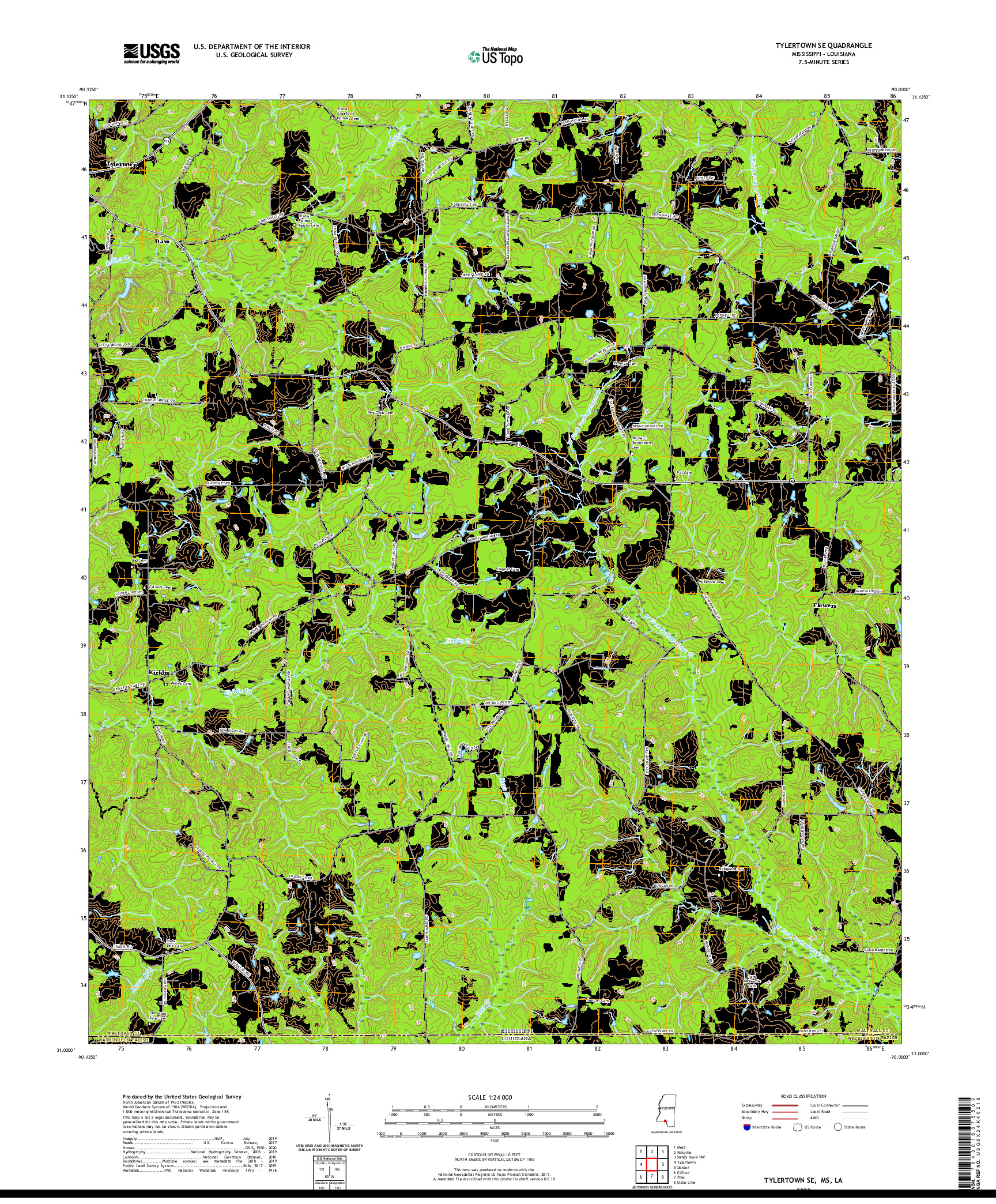 USGS US TOPO 7.5-MINUTE MAP FOR TYLERTOWN SE, MS,LA 2020