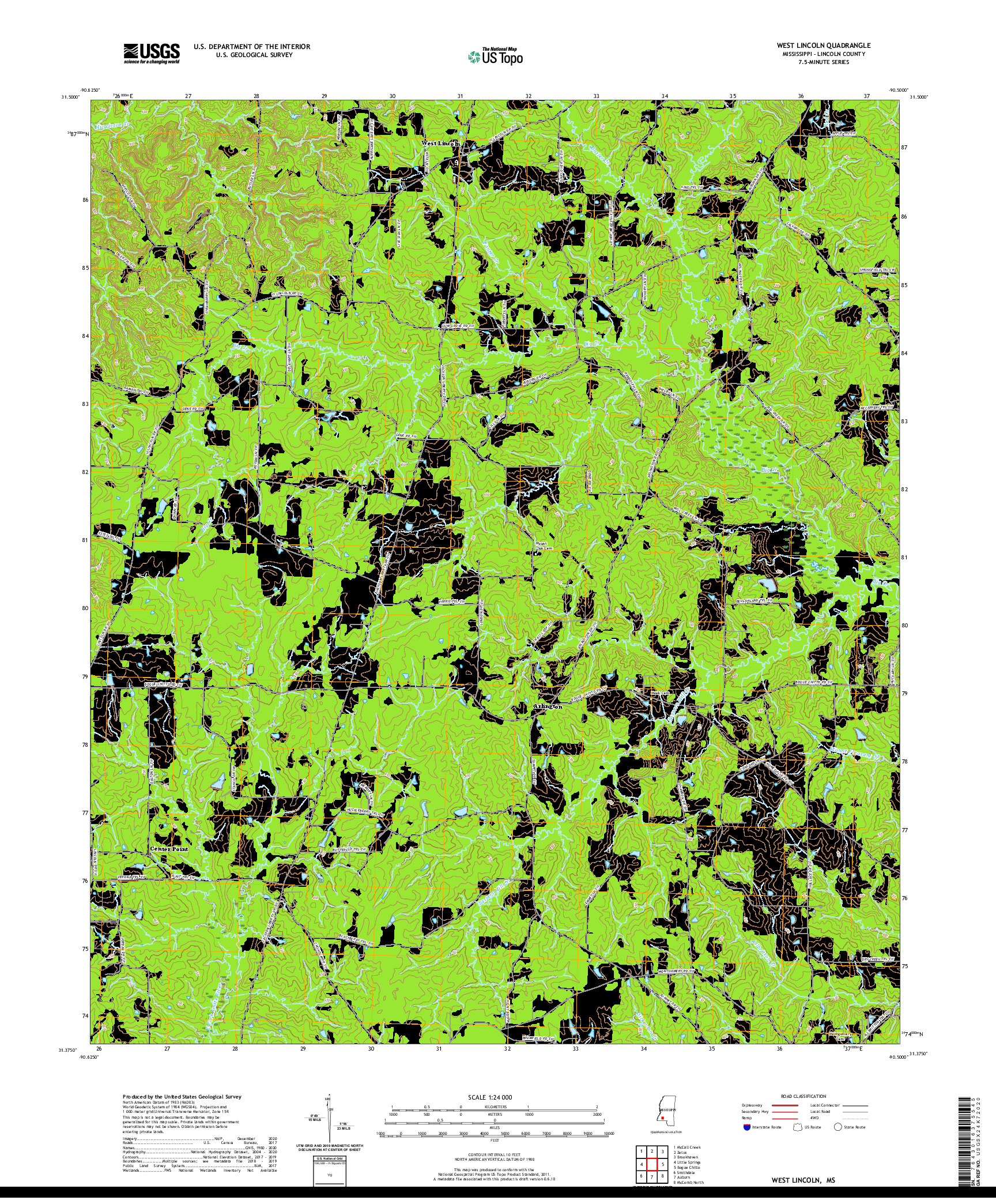 USGS US TOPO 7.5-MINUTE MAP FOR WEST LINCOLN, MS 2020