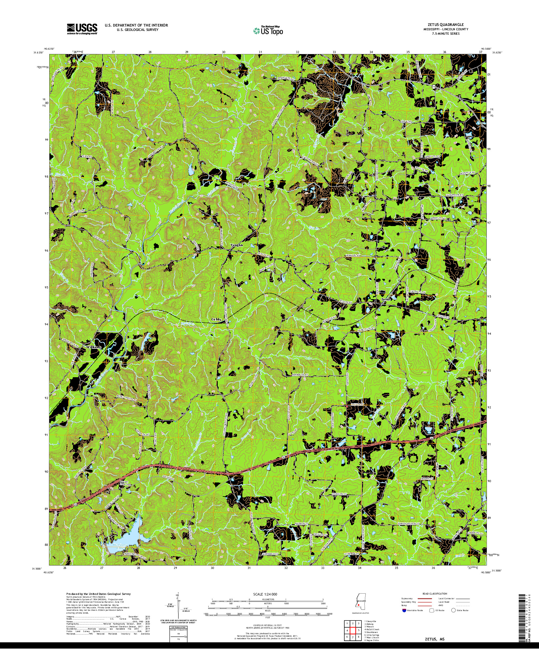 USGS US TOPO 7.5-MINUTE MAP FOR ZETUS, MS 2020