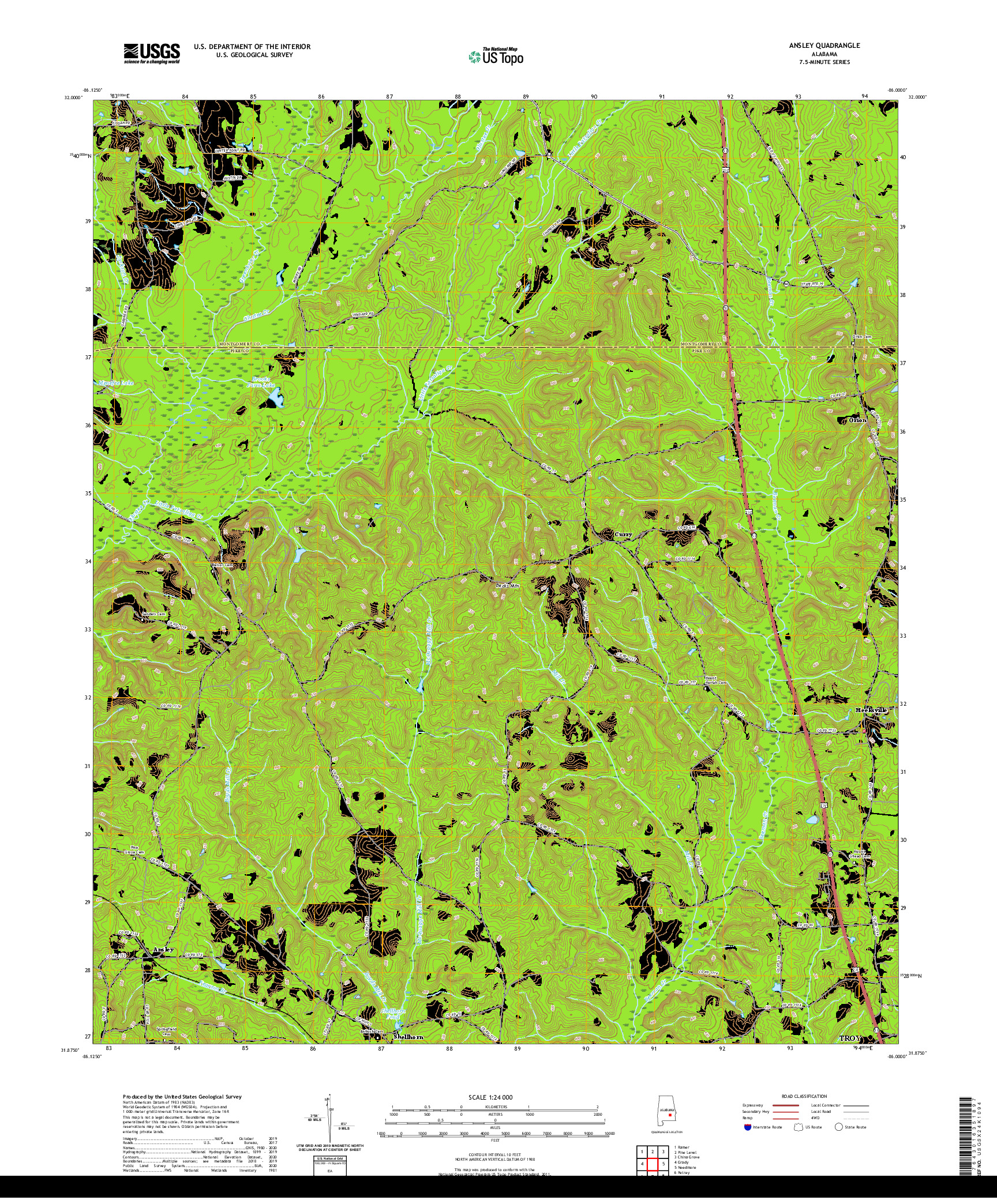 USGS US TOPO 7.5-MINUTE MAP FOR ANSLEY, AL 2020