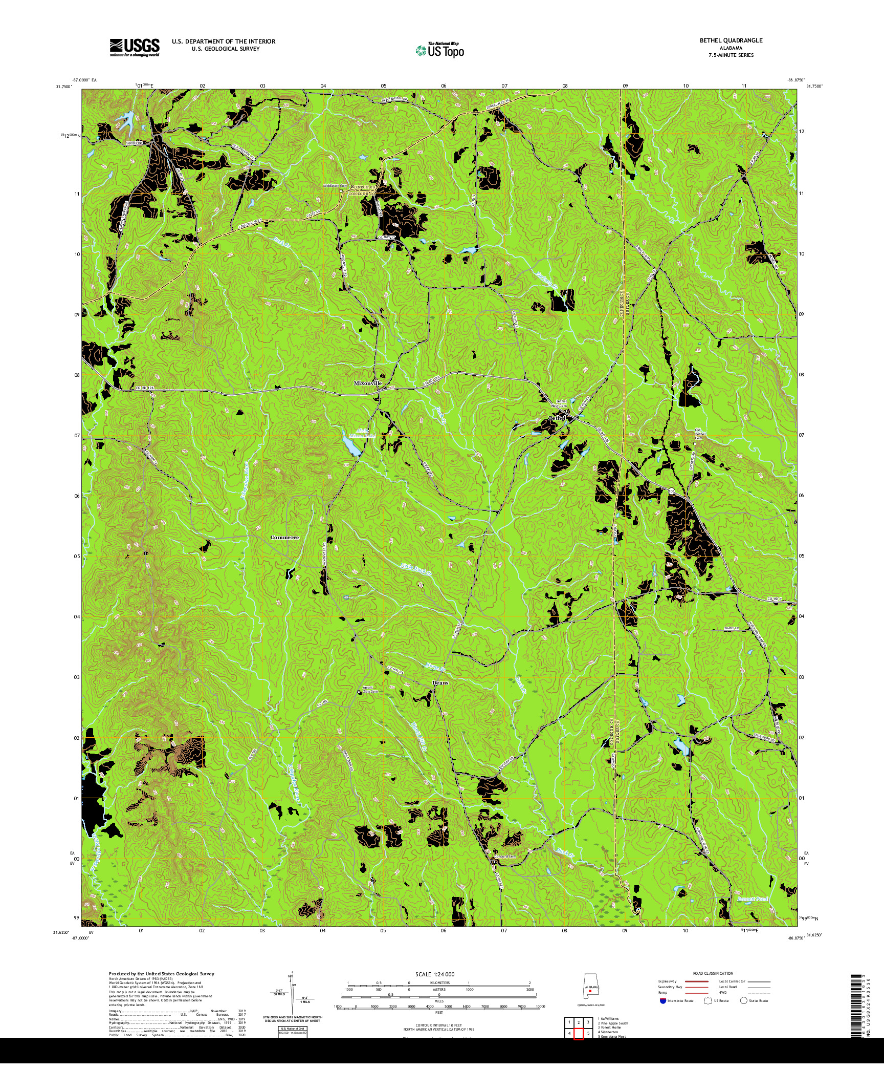 USGS US TOPO 7.5-MINUTE MAP FOR BETHEL, AL 2020