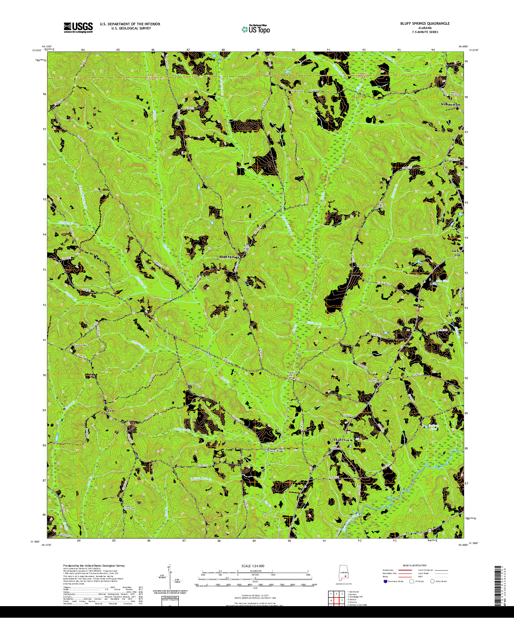 USGS US TOPO 7.5-MINUTE MAP FOR BLUFF SPRINGS, AL 2020